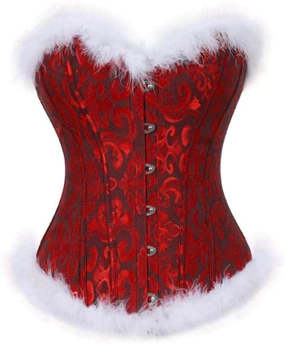 Sexy Christmas Lingerie for Women - Jacquard Overbust Corset Bustier with White Feathers Burlesque Top | Perfect for Holiday Parties, Valentine's Day & Boudoir Photography