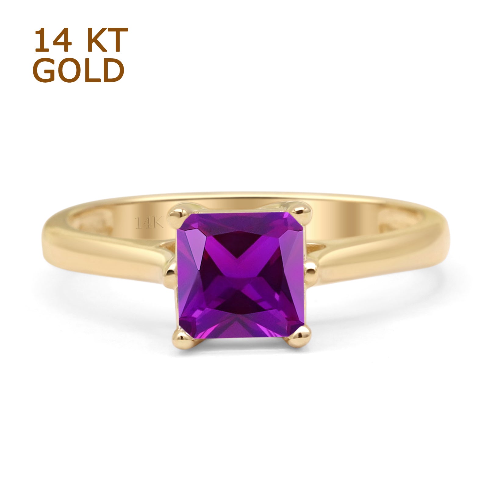 14K Yellow Gold Princess Cut Solitaire Natural Amethyst Ring for Women - Elegant Engagement, Wedding, Anniversary & Gift Jewelry - Perfect for Valentine's Day, Birthday & Special Occasions
