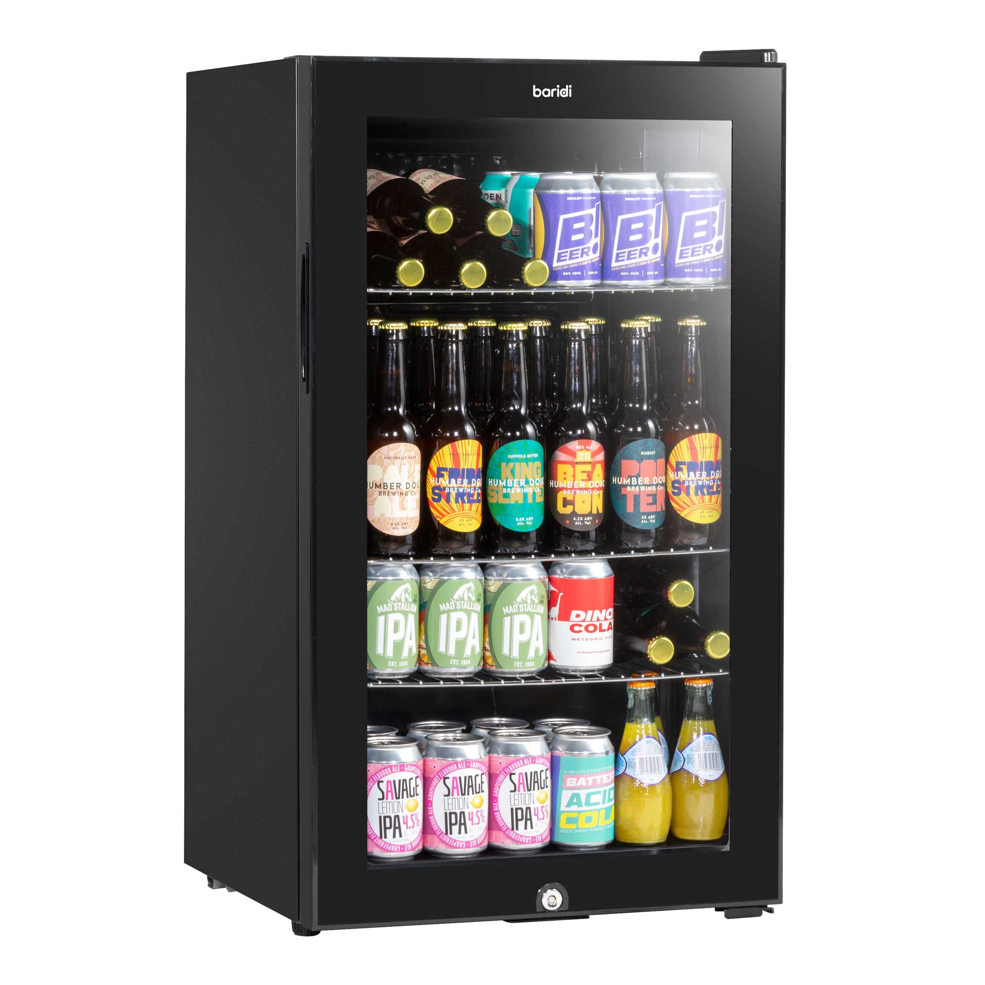 Baridi 85L Under Counter Beverage Refrigerator - Energy Efficient Beer & Wine Cooler with LED Light, Black (DH13) - Perfect for Home Bars, Restaurants, and Entertaining Spaces