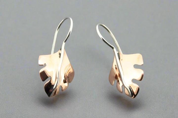 Serrated Leaf Drop Earrings - Copper & Silver Handmade Jewelry for Women | Boho Chic Accessories for Parties & Everyday Wear