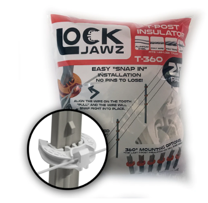 LockJawz (25 Pack) Electric Fence T Post Insulators - Heavy Duty Plastic Insulators for Livestock Fencing, Farm & Ranch Use - Perfect for Electric Fence Installation on Wooden or Metal T-Posts