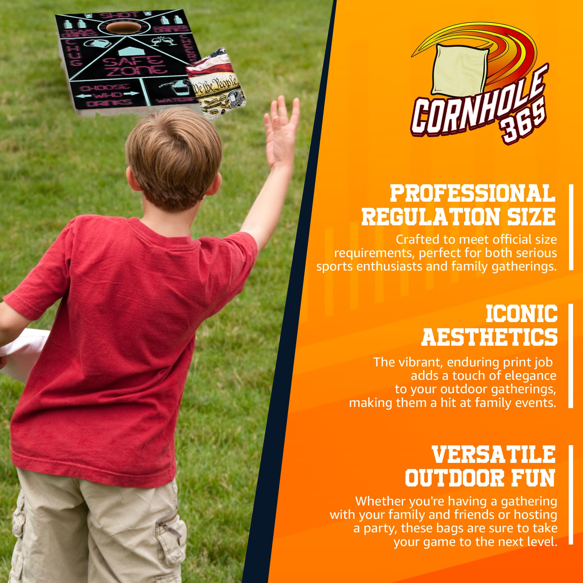 Professional Cornhole Board Set - Regulation Size, Heavy Duty Solid Wood with UV Direct Print (Set of 2) | Perfect for Backyard Parties, Tailgating, Outdoor Games & Tournaments