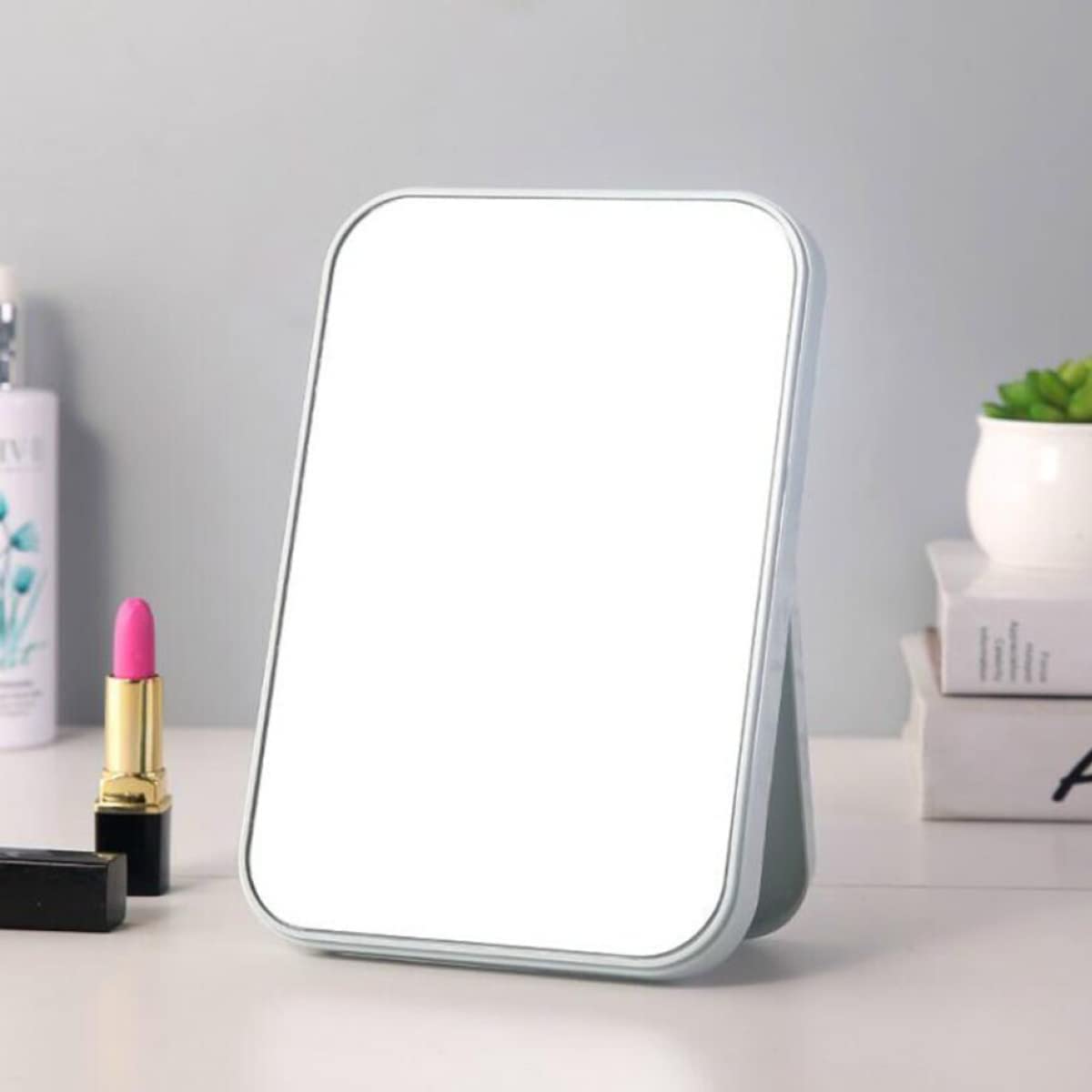 PLENARO Adjustable Makeup Mirror with Stand - Foldable Desktop Vanity Mirror for Home & Travel, HD Cosmetic Mirror with 360° Rotation (Blue) - Perfect for Makeup Application, Skincare Routine & Hair Styling
