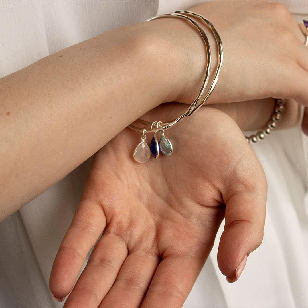 Moonstone Charm Bangle in Sterling Silver | June Birthstone Jewelry for Women | Perfect Gift for Birthday, Anniversary & Special Occasions