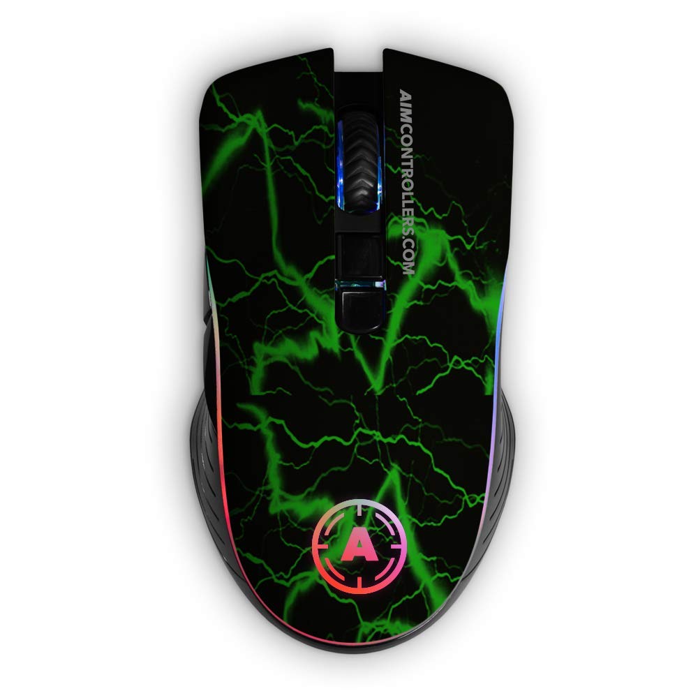 AimControllers Gaming PC Mouse Wired - 200-10000 DPI RGB LED Ergonomic Mouse with 7 Programmable Buttons & Optical Sensor for Windows 10, USB (Storm Green) - Perfect for FPS, MOBA & MMO Gaming, Office Work & Graphic Design