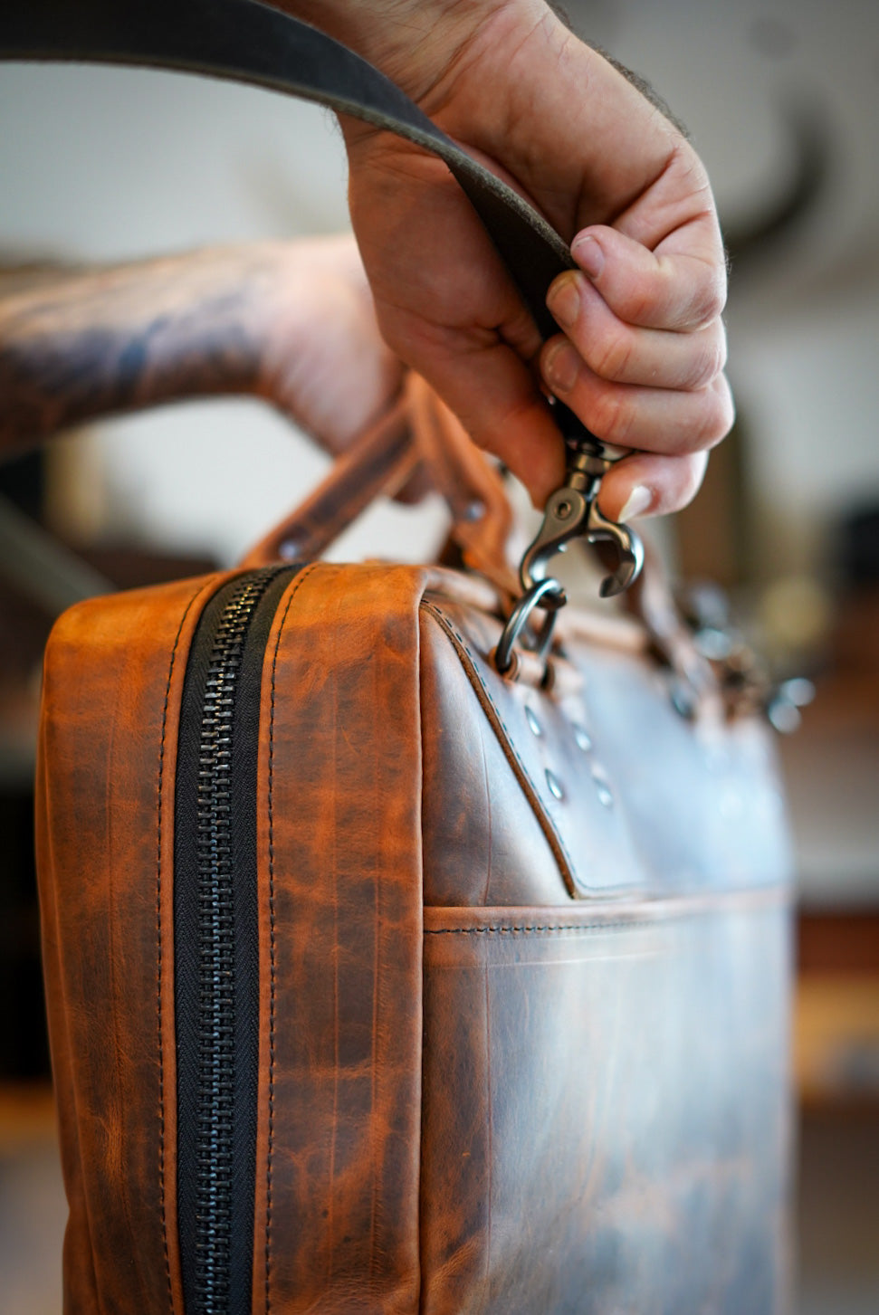 Premium Business Briefcase for Professionals - Hillbilly Copper Leather Laptop Bag - Ideal for Office, Meetings, and Business Travel