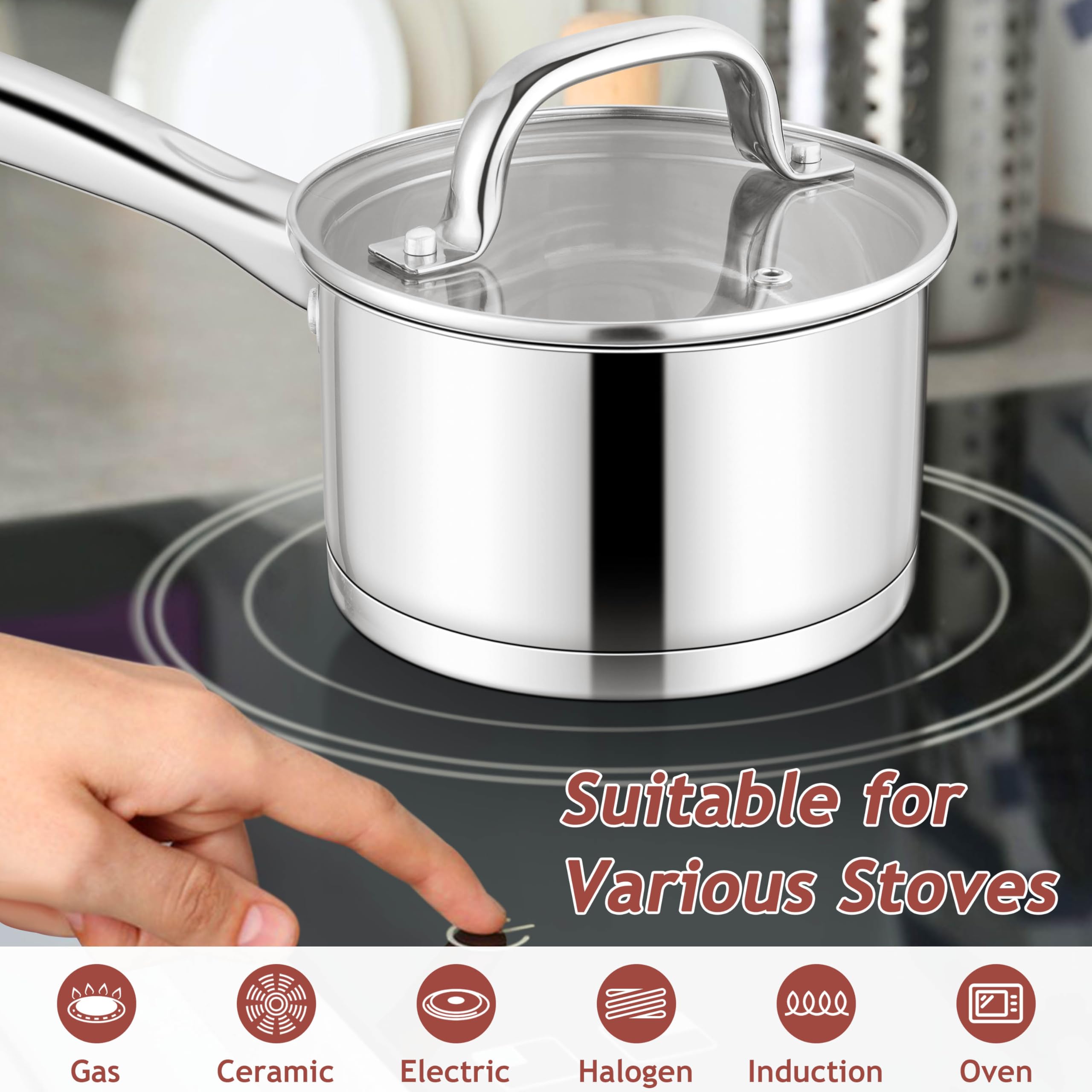 1 Quart Stainless Steel Saucepan with Lid - Small Cooking Pot for Boiling, Simmering & Saucing - Compatible with All Stoves (Gas, Electric, Induction) - Oven & Dishwasher Safe - Healthy Non-Toxic Kitchen Essential for Home Cooking, Meal Prep & Small Batch Recipes