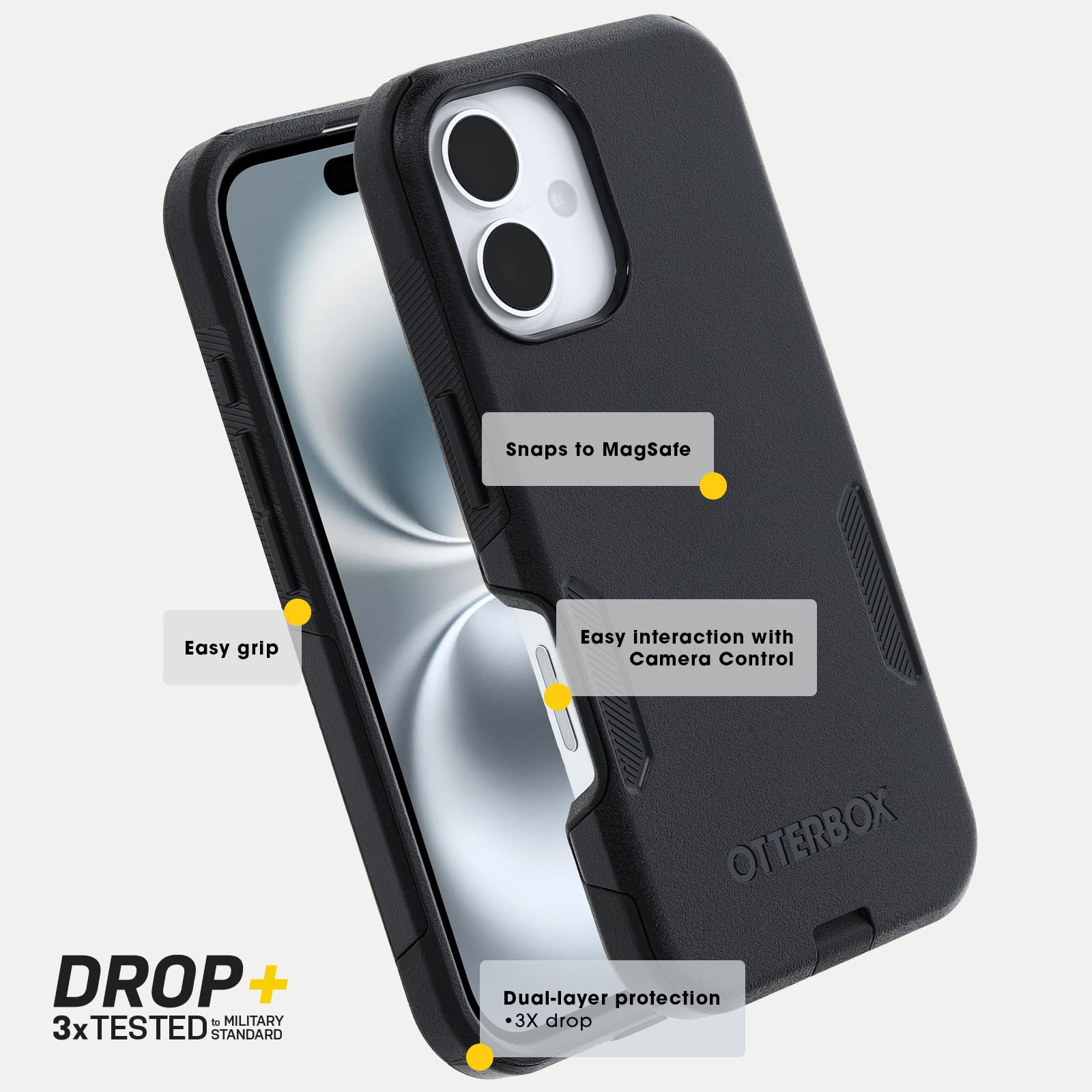 OtterBox iPhone 16 Pro Commuter Series Protective Case - Slim & Durable Black Cover for Shock Absorption | Perfect for Work, Travel & Outdoor Activities