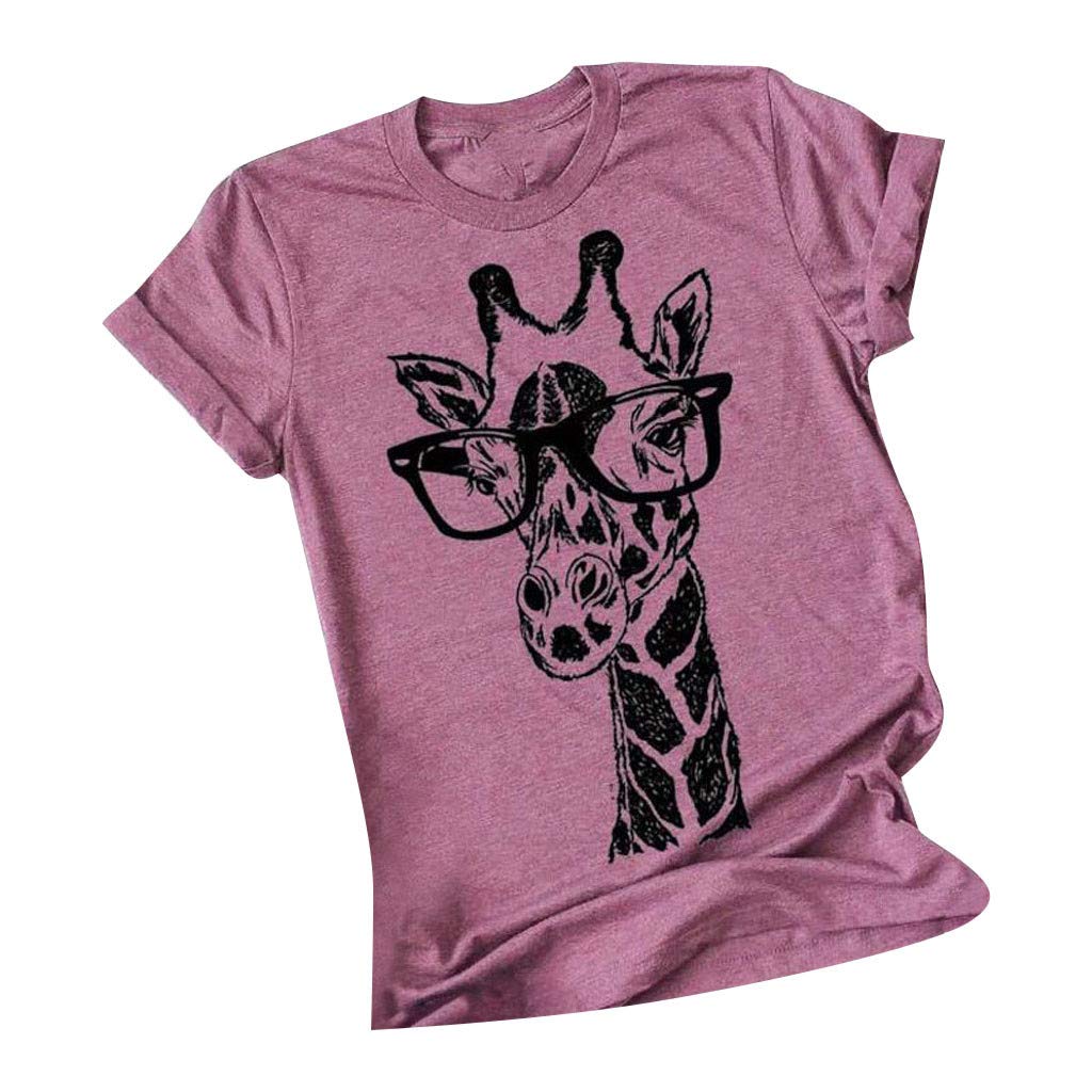 Women's Summer Tops - Cute Giraffe Printed Short Sleeve T-Shirt for Teen Girls | Round Neck Tee for Casual Wear, Beach Outfits & Summer Fashion