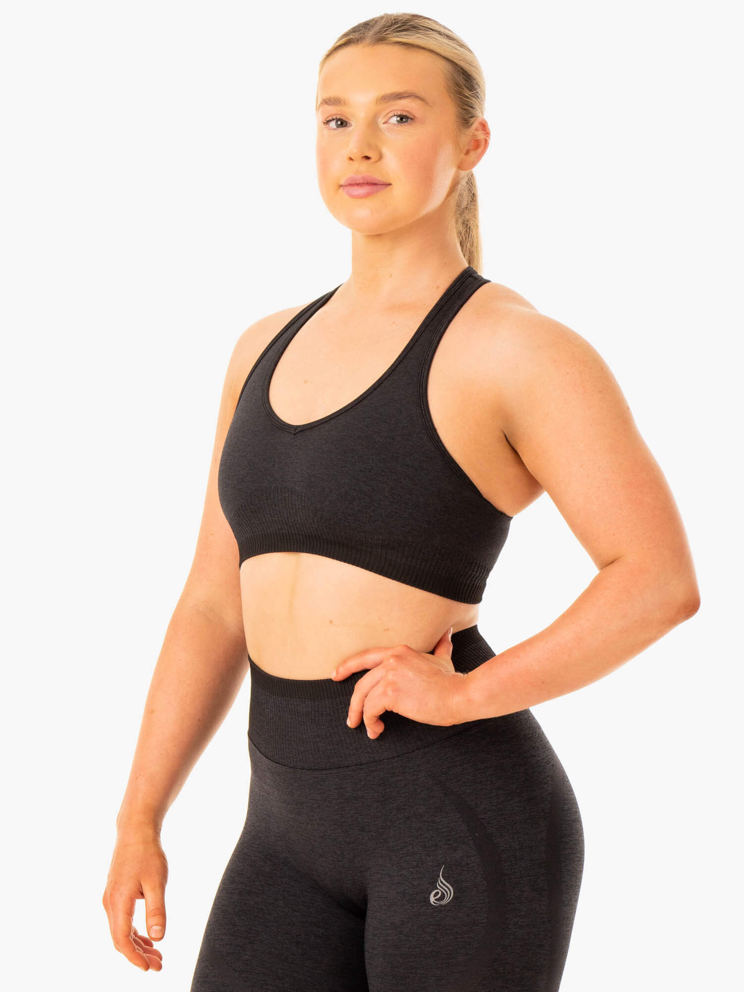 Excel Seamless Sports Bra for Women - High Support Workout Top - Black Marl - Perfect for Yoga, Running & Gym Fitness Activities