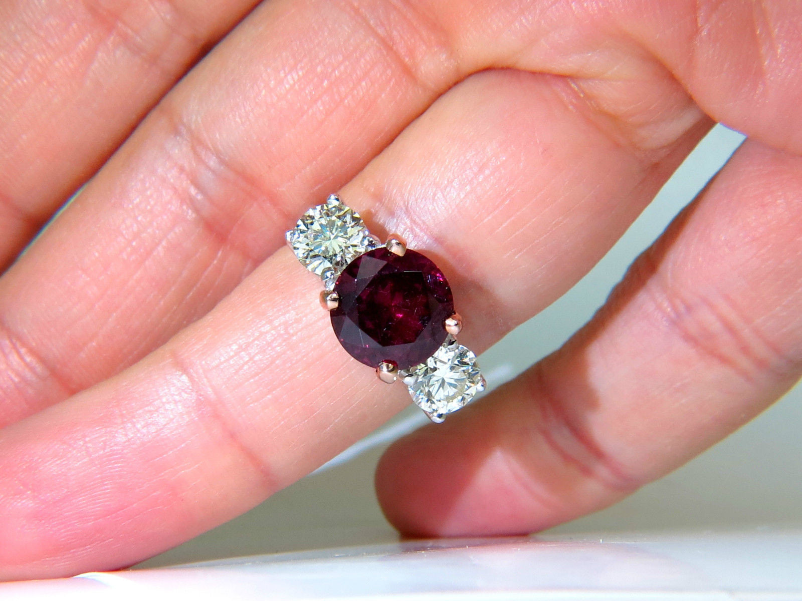 7.33CT Natural Vivid Red Rubellite Diamonds Ring - Classic Three Stone 14K Gold Engagement Ring for Women, Perfect for Valentine's Day, Anniversary & Proposal Gifts