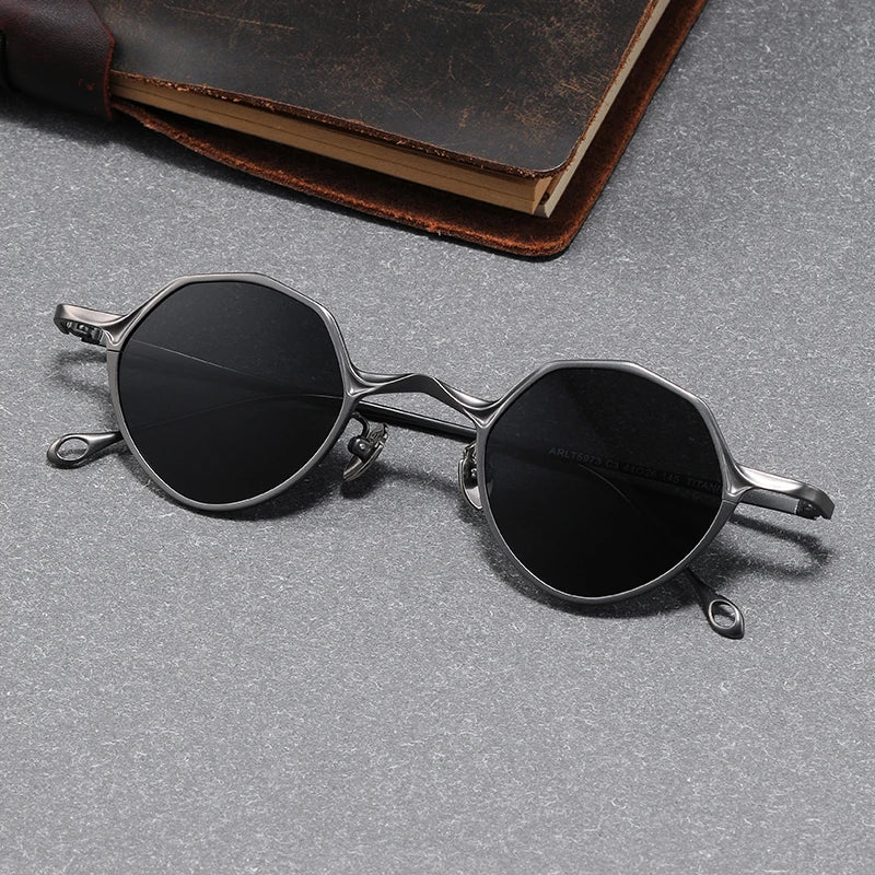 Unisex Black Titanium Polarized Sunglasses S5973 - Full Rim Polygon Frame for Men & Women - Perfect for Driving, Outdoor Sports & Fashion Accessories