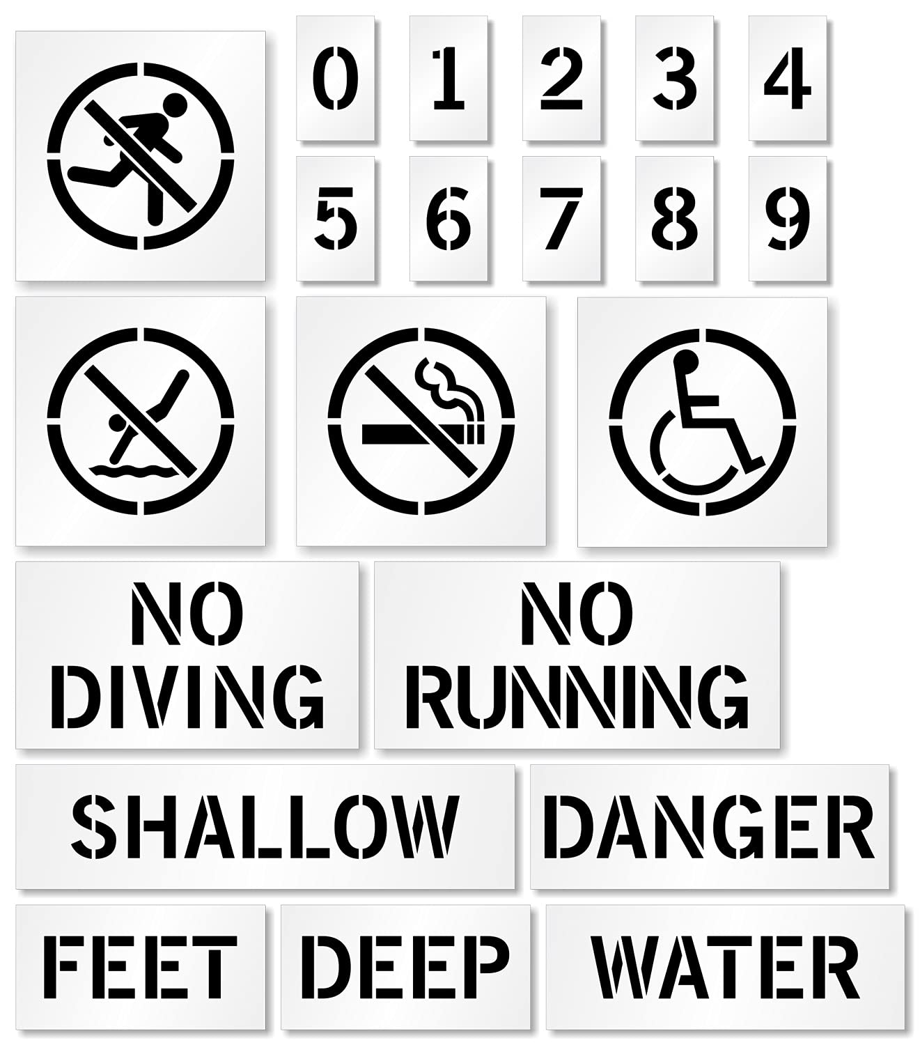 SmartSign Pool Safety Markers - 21-Piece Reusable Stencil Kit for Painting 21-Inch Symbols & 4-Inch Words | Durable 63 Mil Polyethylene | Perfect for Swimming Pool Safety Signs, Deck Markings & Public Pools