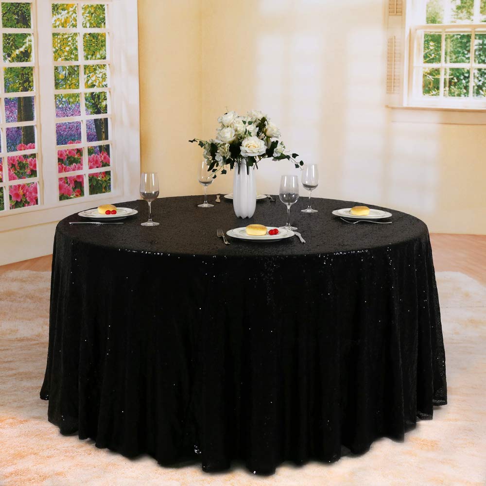 Sparkly Black Round Sequin Tablecloth 120