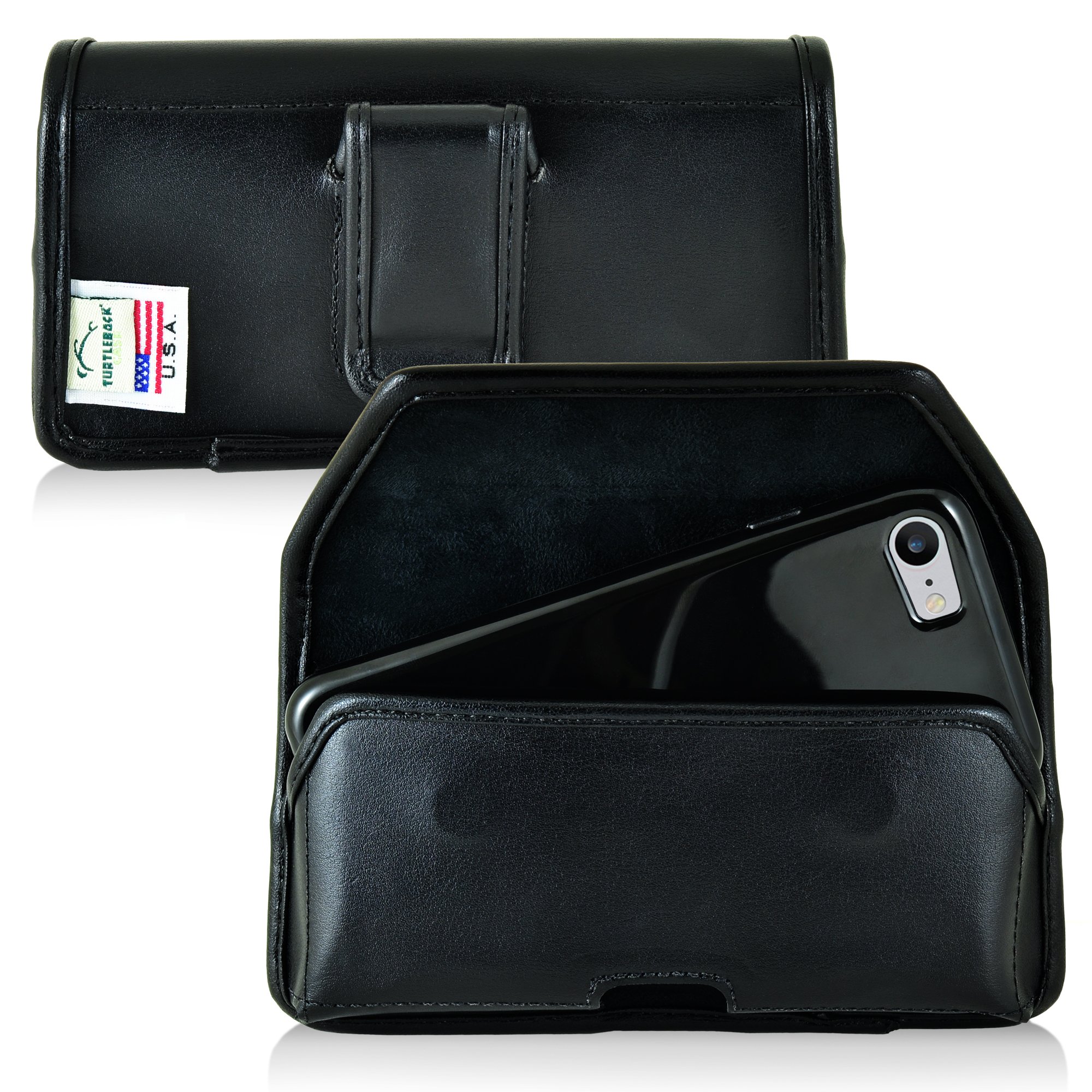 Premium Leather Turtleback Holster for iPhone SE 2022/iPhone 8/iPhone 7 - Black Horizontal Belt Case with Executive Clip | Perfect for Work, Outdoor Activities & Everyday Carry
