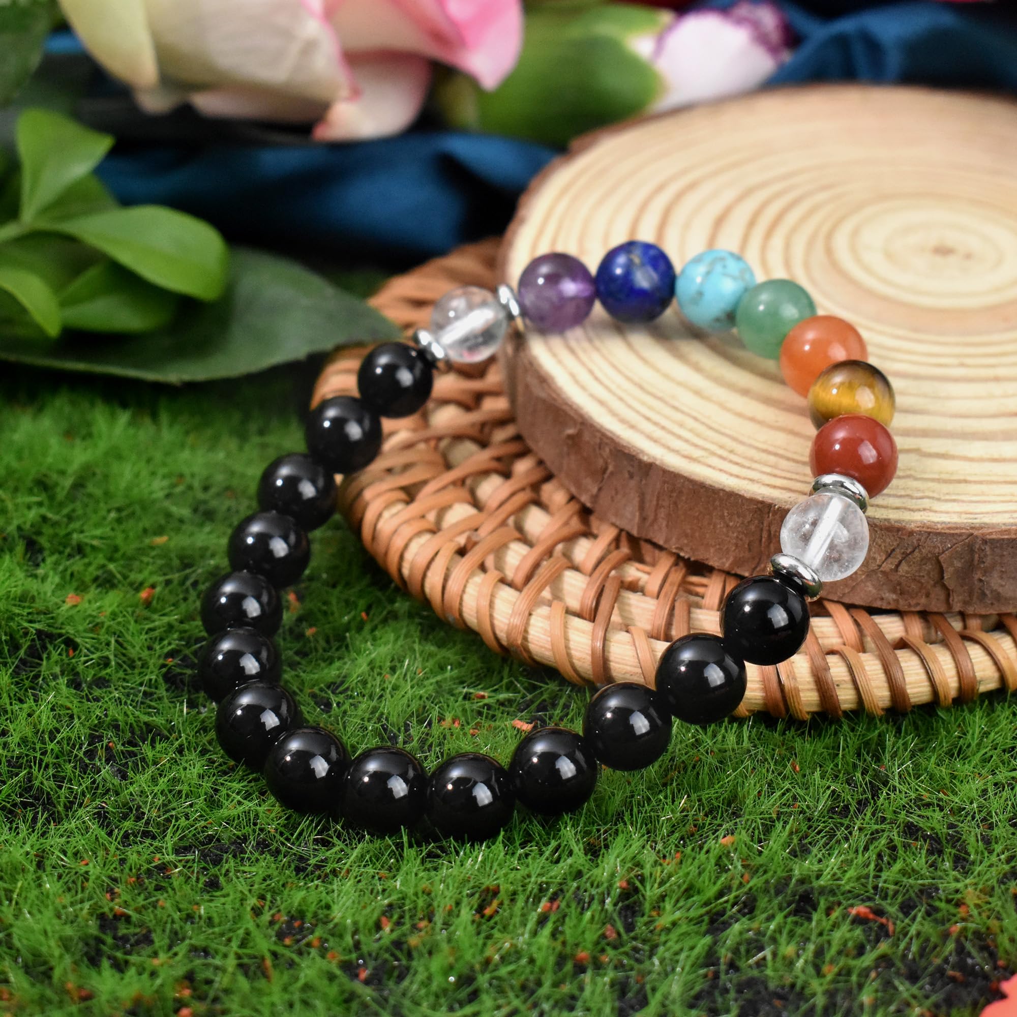 8MM Genuine Healing Crystal Bracelet - Lucky Stone Beaded Chakra Bracelet for Positive Energy (6.5 Inch) | Inspirational Spiritual Gift for Women & Mom | Meditation, Yoga & Daily Wear