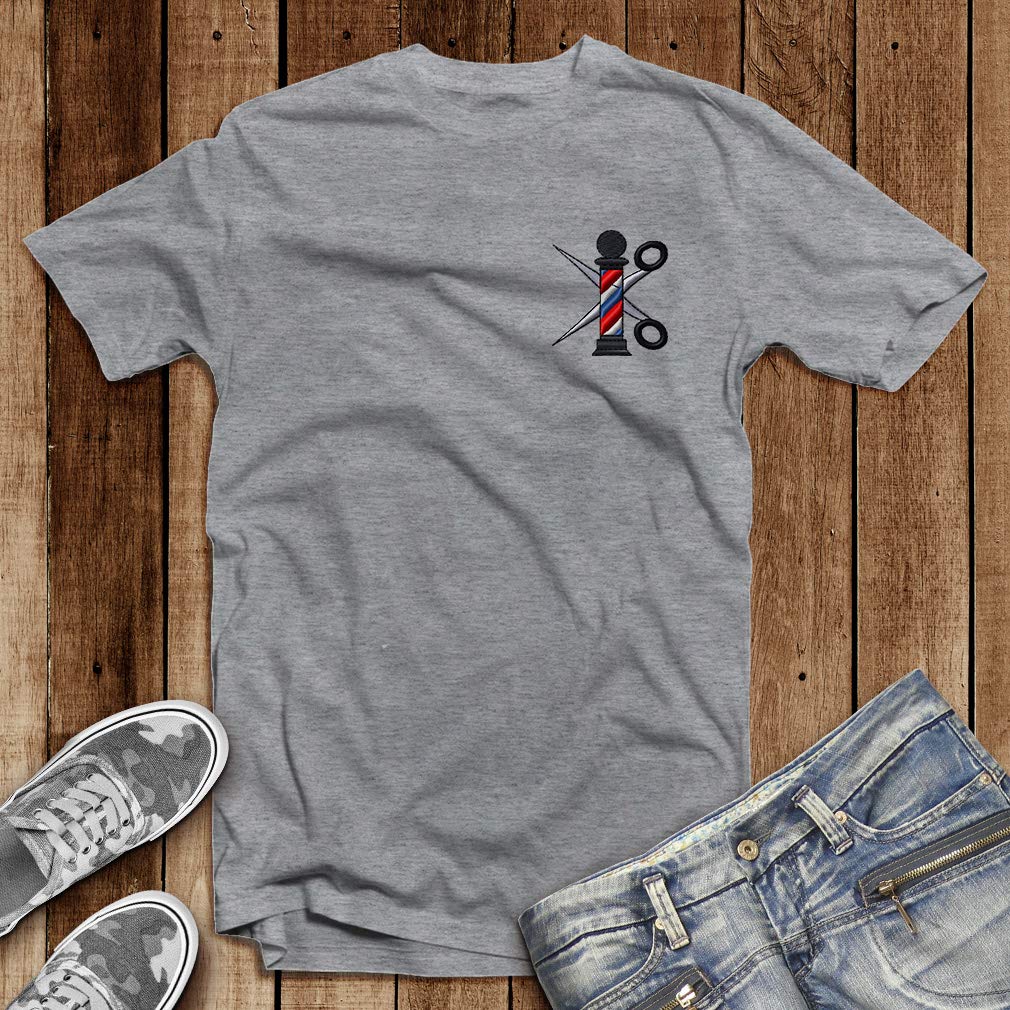 Funny Barber Pole Scissors Graphic T-Shirt for Men - 100% Cotton Comfort Fit Tee - Perfect for Barbershops, Gifts & Casual Wear