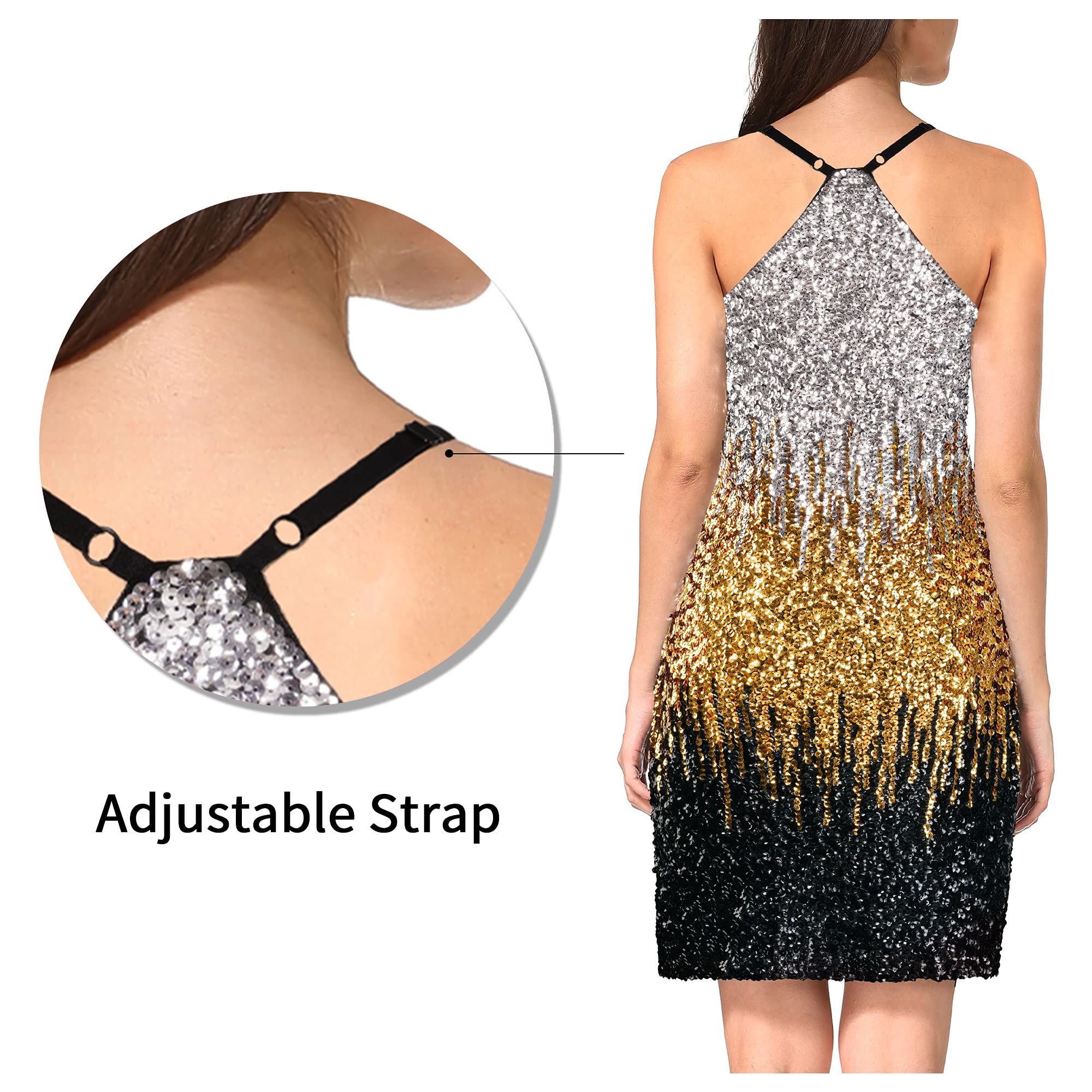 MANER Women's Glitter Sequin Party Dress with Adjustable Spaghetti Straps - Sparkling Clubwear for Night Out, Prom, Cocktail Party & Special Occasions