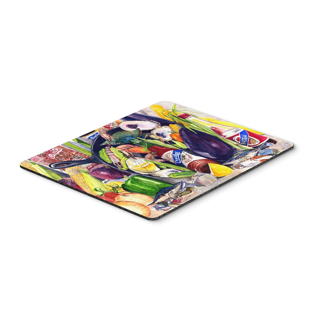 Caroline's Treasures 8641MP Crystal Hot Sauce with Camellia Beans & Black Skillet Mouse Pad - Large Washable Non-Slip Desk Mat for Home Office, Gaming, Computer, Laptop | Perfect Kitchen Decor & Functional Hot Pad/Trivet
