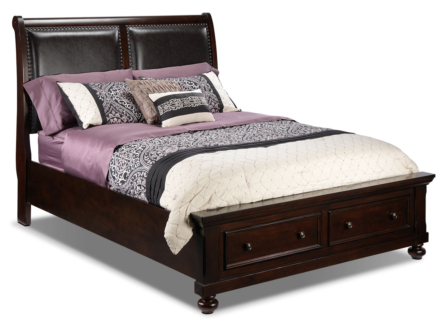 Chester 3-Piece King Size Storage Bed in Cherry Finish - Spacious Bedroom Furniture with Underbed Drawers for Master Bedroom Organization