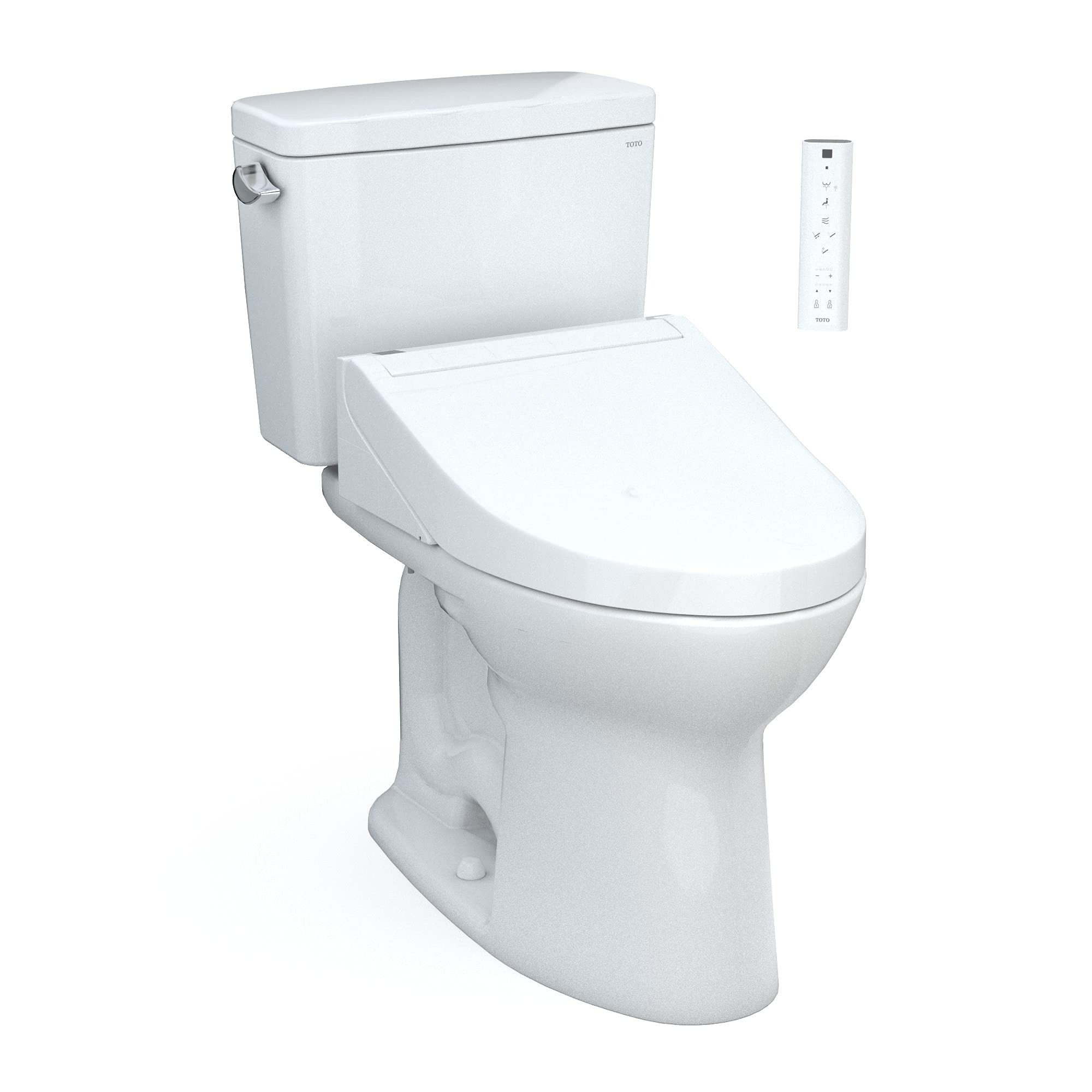 TOTO Drake WASHLET+ Two-Piece Elongated 1.28 GPF Universal Height TORNADO FLUSH Toilet with C5 Bidet Seat, Cotton White - MW7763084CEFG#01 | Modern Bathroom Upgrade for Comfort & Hygiene | Perfect for Home, Office & Luxury Spaces