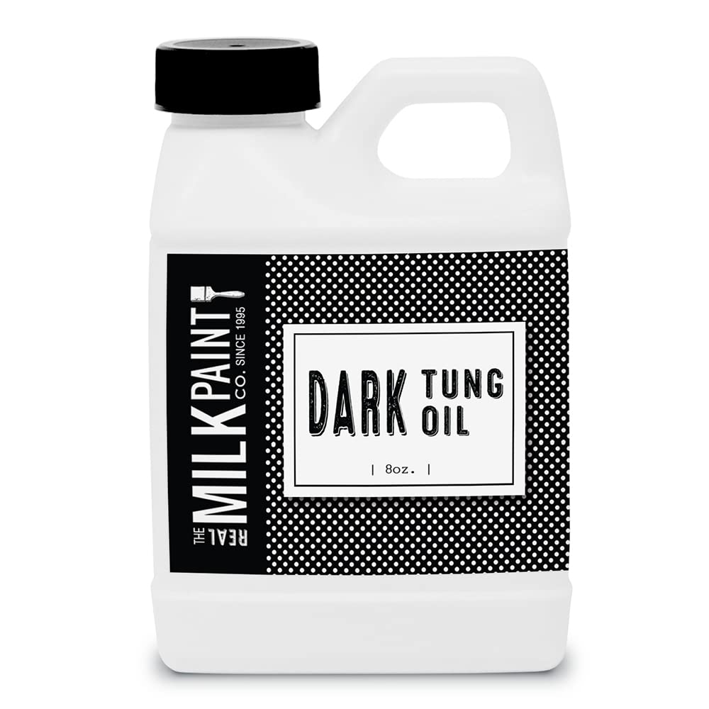 Real Milk Paint Dark Tung Oil - 8 oz Food Grade Wood Finish for Cutting Boards, Butcher Blocks, Outdoor Furniture & Wood Flooring | Waterproof Protective Coating | Ideal for Kitchen Utensils, Decks & DIY Woodworking Projects