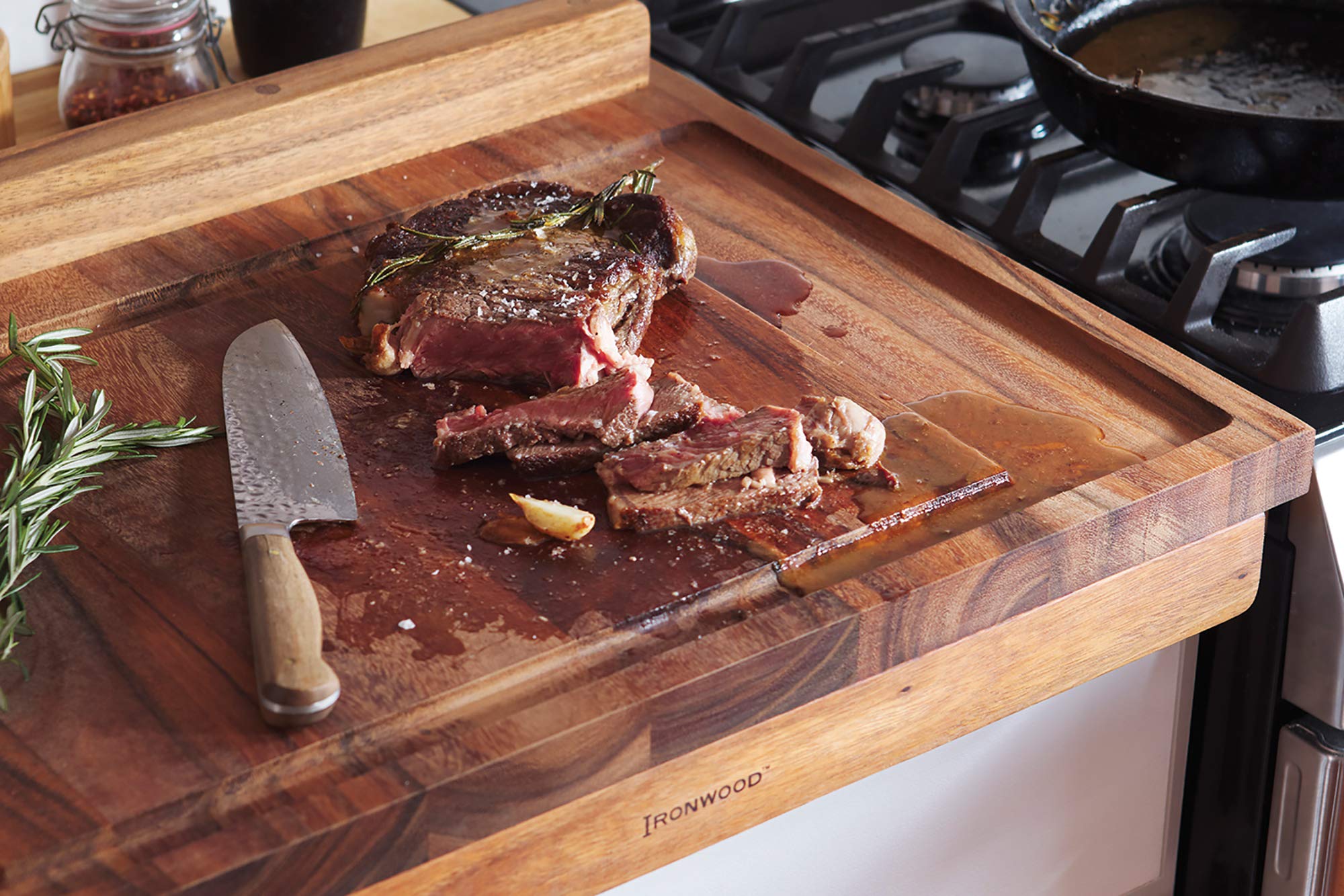 Premium Acacia Wood Double-Sided Cutting Board with Juice Groove - 17.25