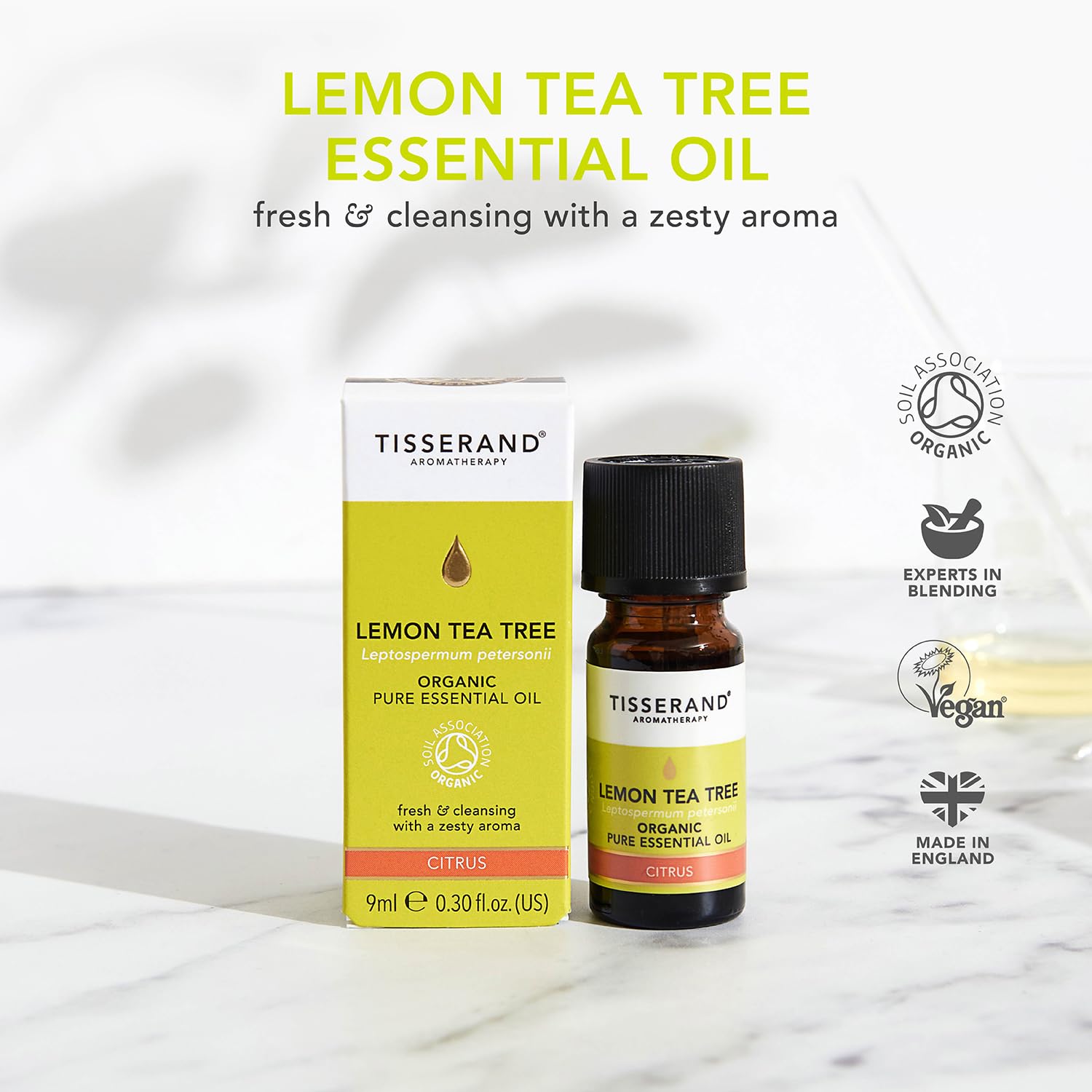 Tisserand Aromatherapy Organic Lemon Tea Tree Essential Oil - 100% Pure Natural Massage & Bath Oil (9ml) for Relaxation, Skin Care & Aromatherapy