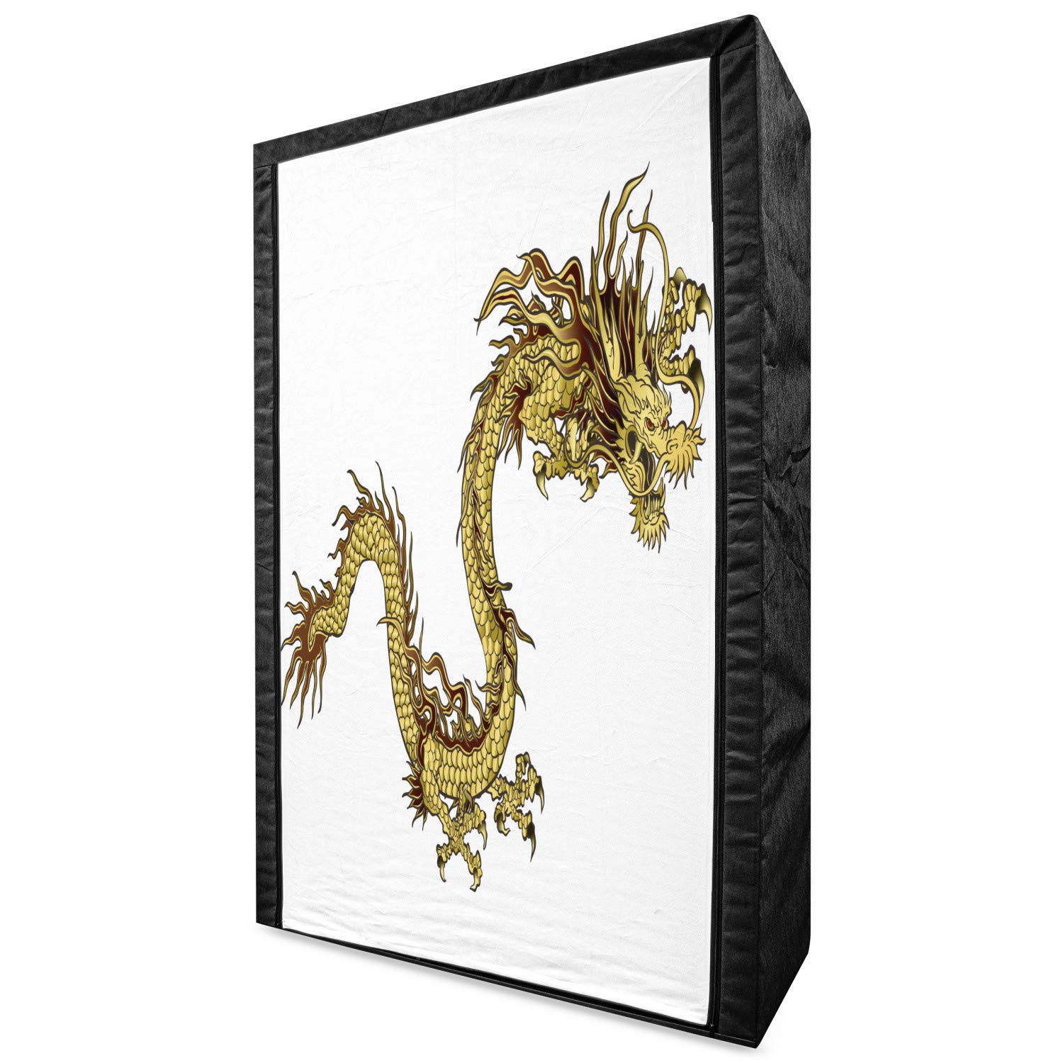 Ambesonne Dragon Fabric Wardrobe - Chinese Zodiac Themed Portable Closet with Shelves, 42.5 Inch Clothing Organizer for Bedroom Storage (Yellow & White) | Perfect for Dorm Rooms, Small Apartments & Guest Room Organization