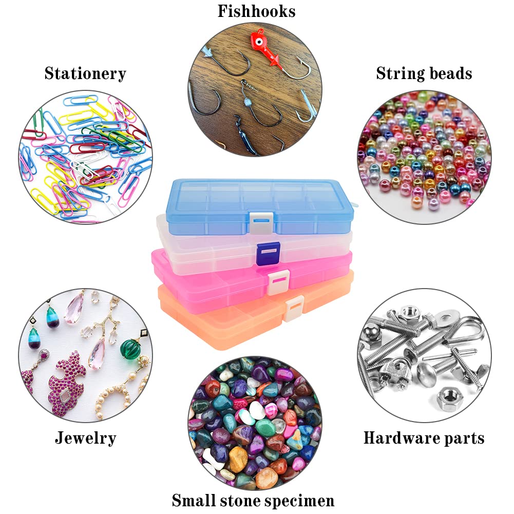 Qualsen 4-Pack Plastic Storage Box with Adjustable Dividers - 15 Grid Craft Organizer for Beads, Fishing Tackle & Office Supplies (4 Colors) | Perfect for DIY, Jewelry Making & Home Organization