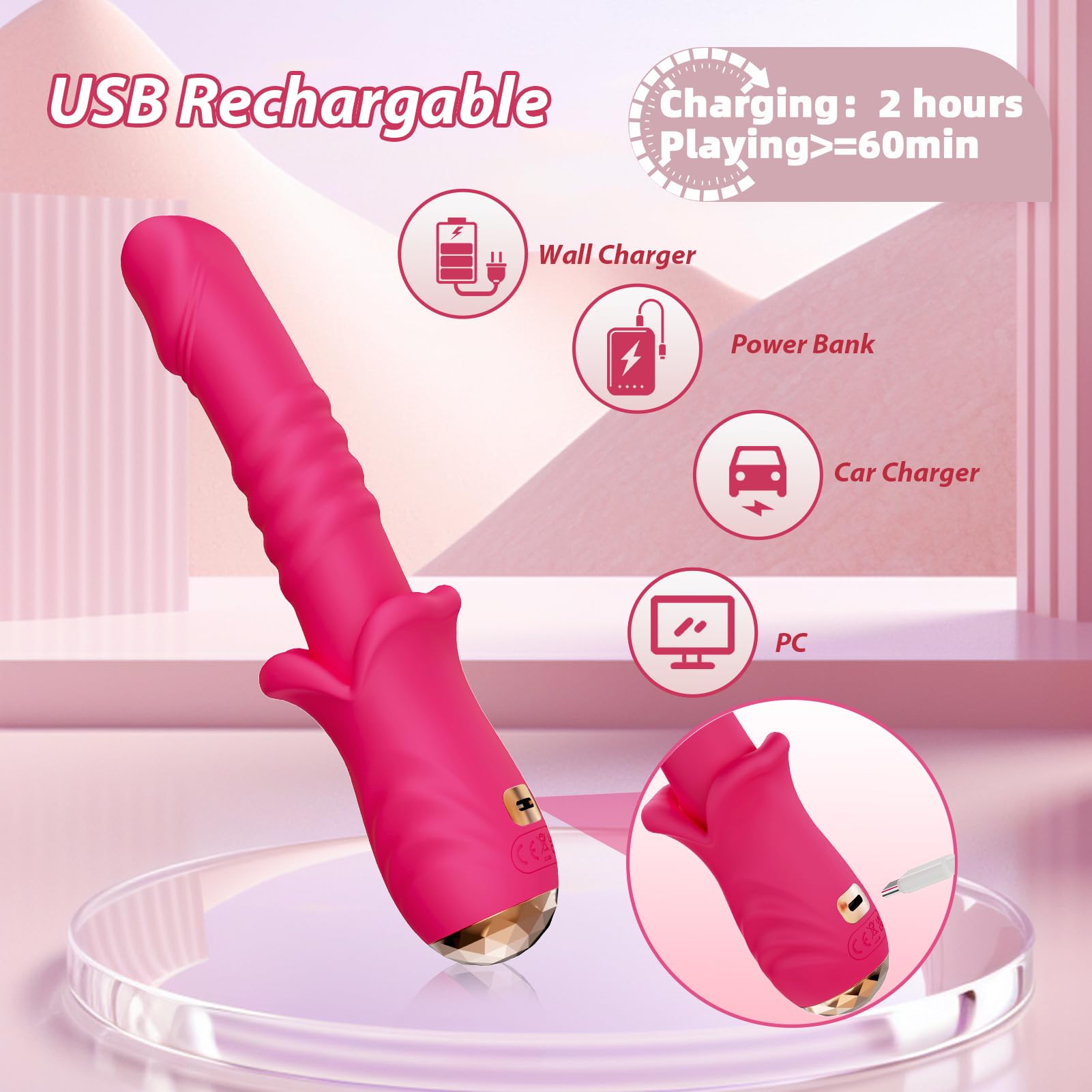9-Speed Thrusting Dildo Vibrator with G-Spot Stimulation - Realistic Mouth-Shaped Adult Toy with 9 Vibration Modes & LED Display - Perfect for Couples Play and Solo Pleasure