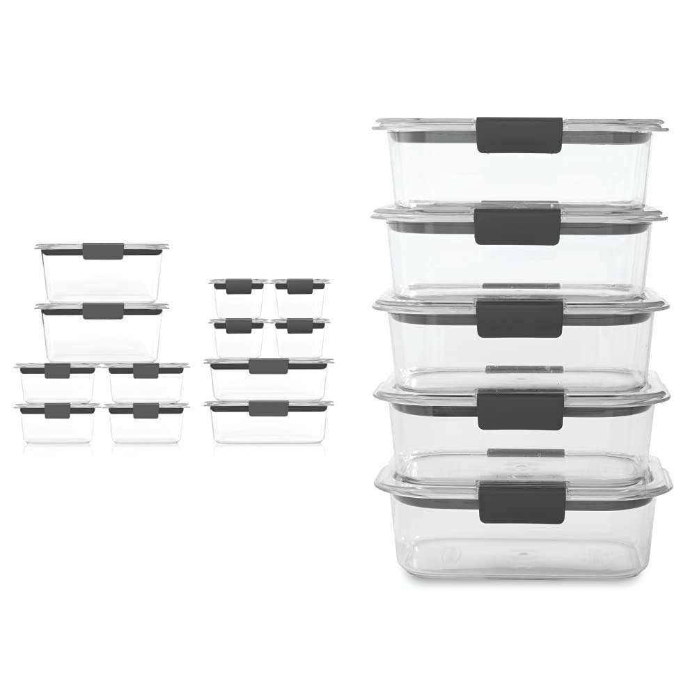Rubbermaid Brilliance 24-Piece BPA-Free Food Storage Containers Set | Leakproof Plastic Lids, Clear Airtight Kitchen Organizers (3.2 Cup Medium, 5-Pack) - Perfect for Meal Prep, Leftovers & Pantry Organization