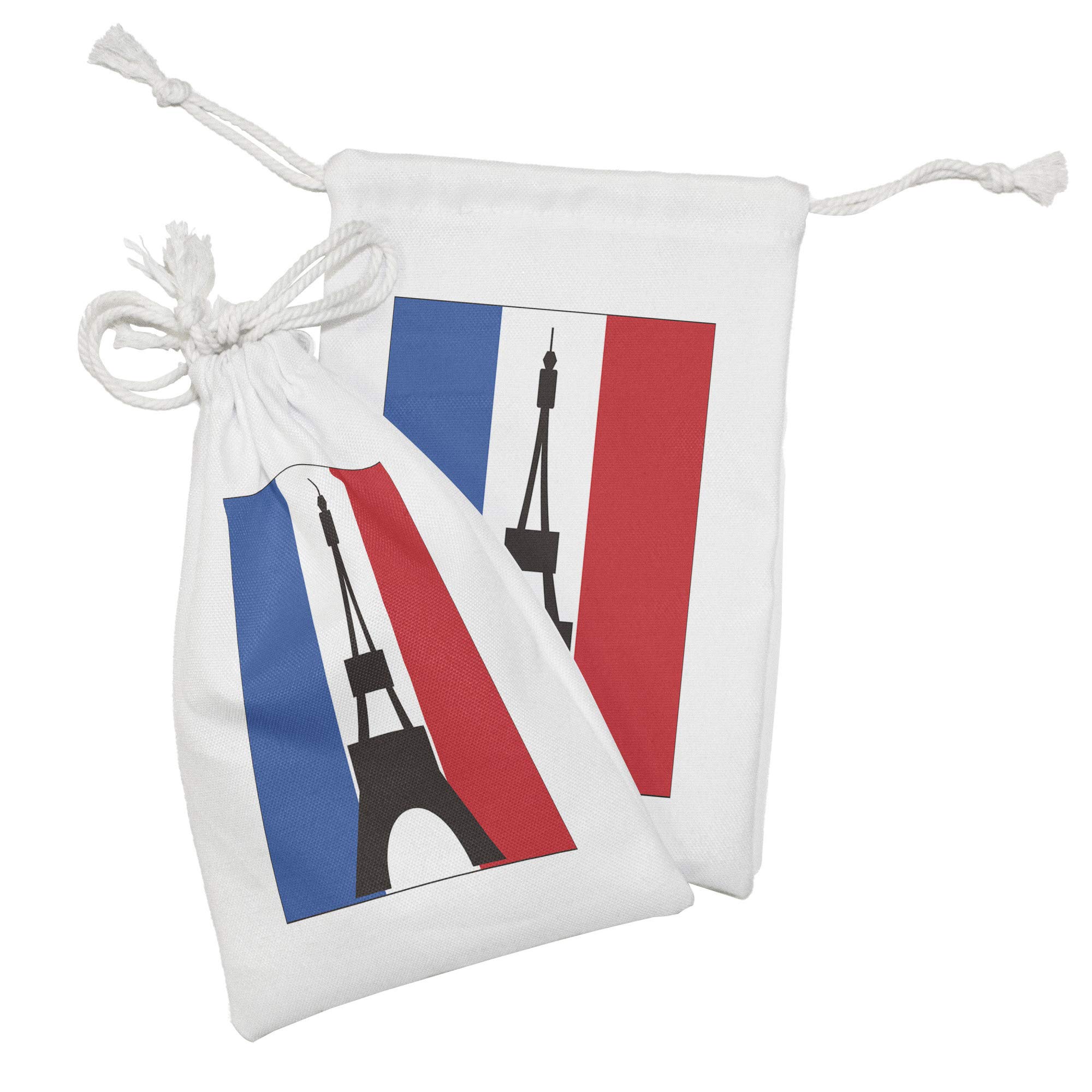 Ambesonne Eiffel Tower Fabric Pouch Set of 2 - Geometric Design Parisian Style Drawstring Bags for Travel, Makeup, Jewelry & Gifts (9