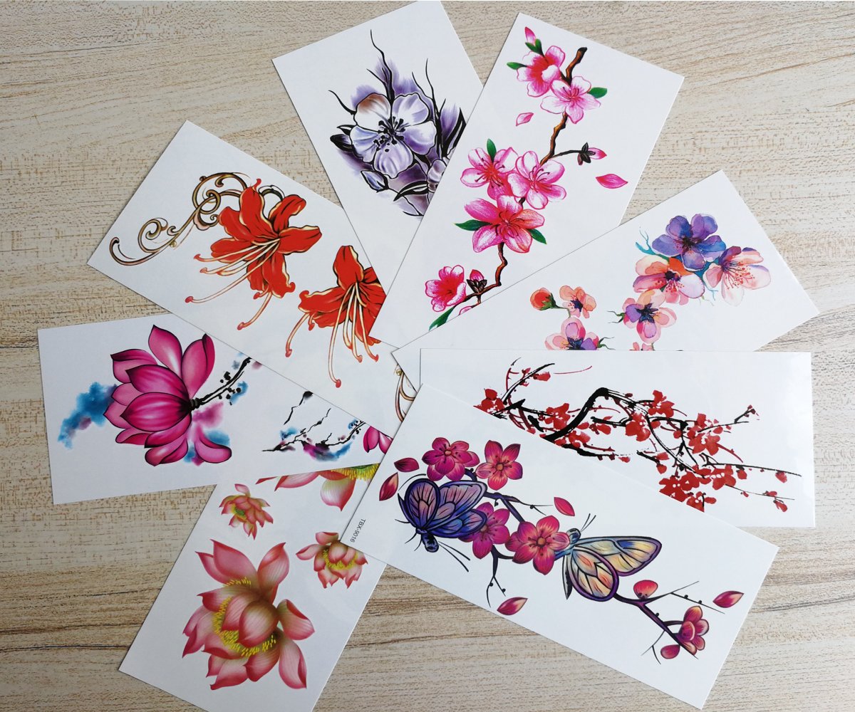 8 Pcs Large Flower Temporary Tattoos for Women & Girls - Waterproof Fake Body Stickers (Rose, Blue Rose) - Perfect for Parties, Festivals & Summer Beach Looks