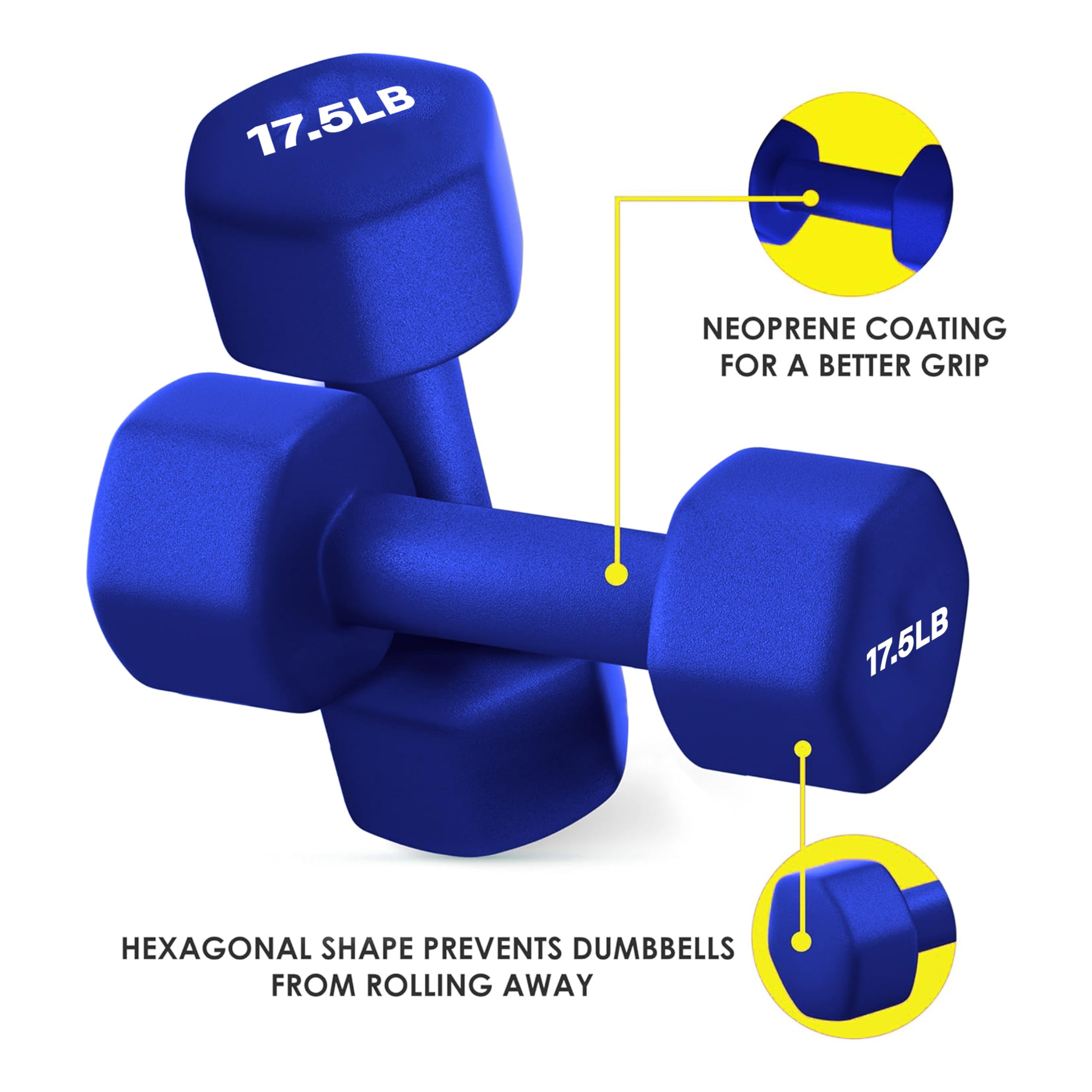 Hexagon Neoprene Coated Dumbbell Set of 2 - Anti-Roll & Anti-Slip Hand Weights for Strength Training & Muscle Toning - Perfect for Home Gym Workouts for Men & Women - Ideal for Yoga, HIIT, CrossFit & Weightlifting