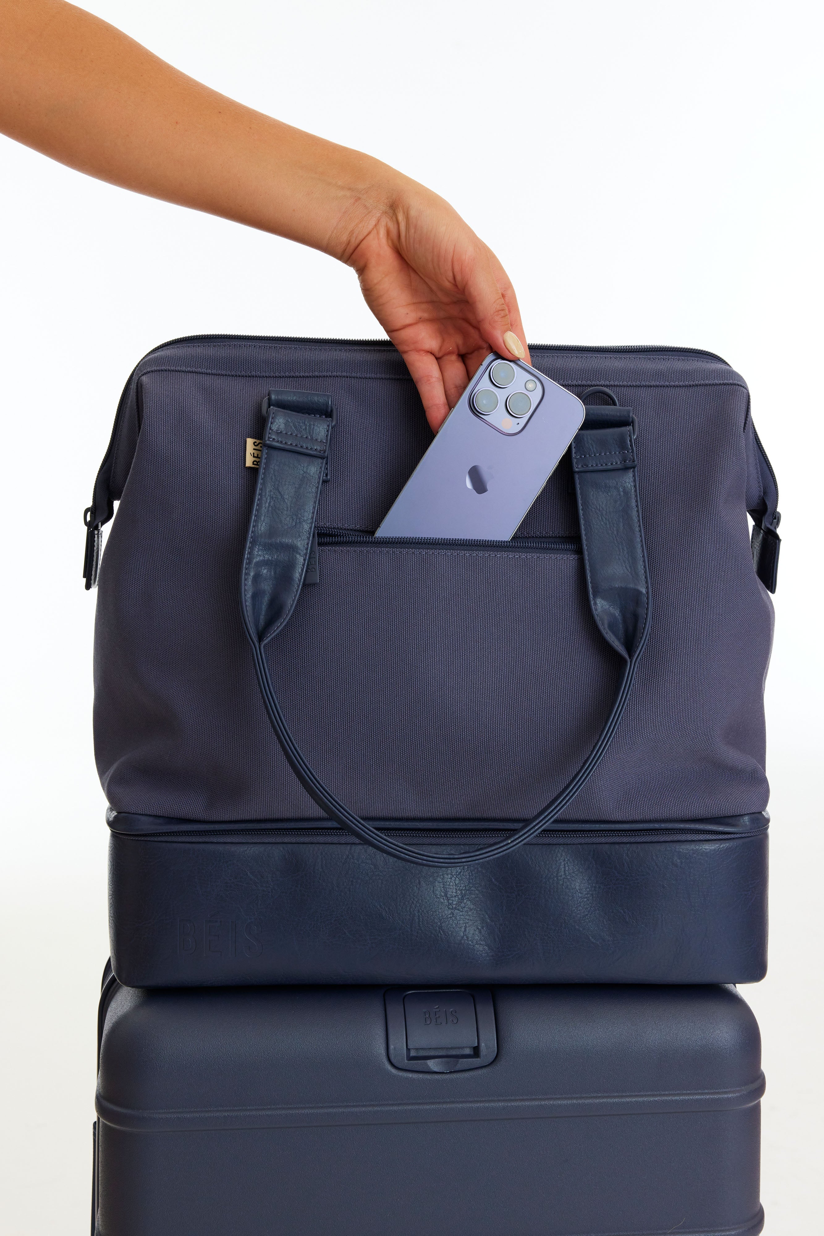 Navy Blue Convertible Mini Weekender Bag - Stylish & Versatile Carry-On for Travel, Gym, or Weekend Getaways