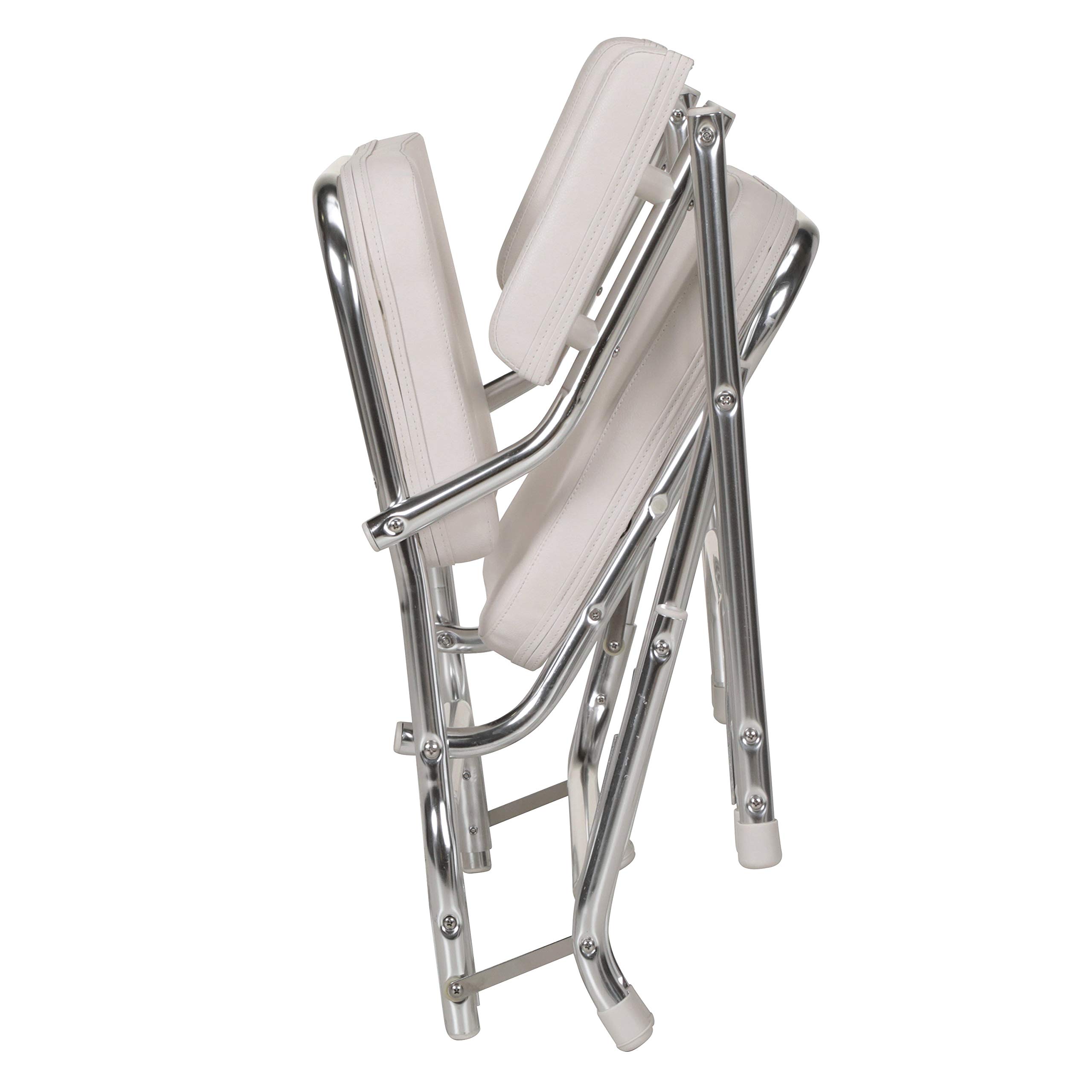 Seachoice Folding Deck Chair - White Marine Vinyl Waterproof Outdoor Chair with Storage Bag | Portable Foldable Patio Furniture for Poolside, Beach, Camping & Backyard Relaxation