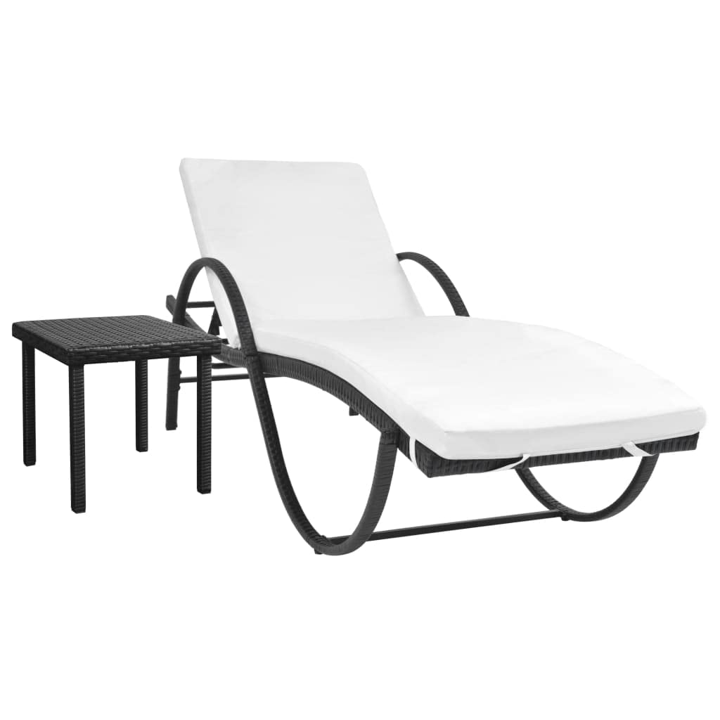 CHARMMA Black Poly Rattan Sun Lounger with Cushion & Side Table - 37.3 lbs - Outdoor Patio Furniture for Poolside, Garden, and Beach Relaxation
