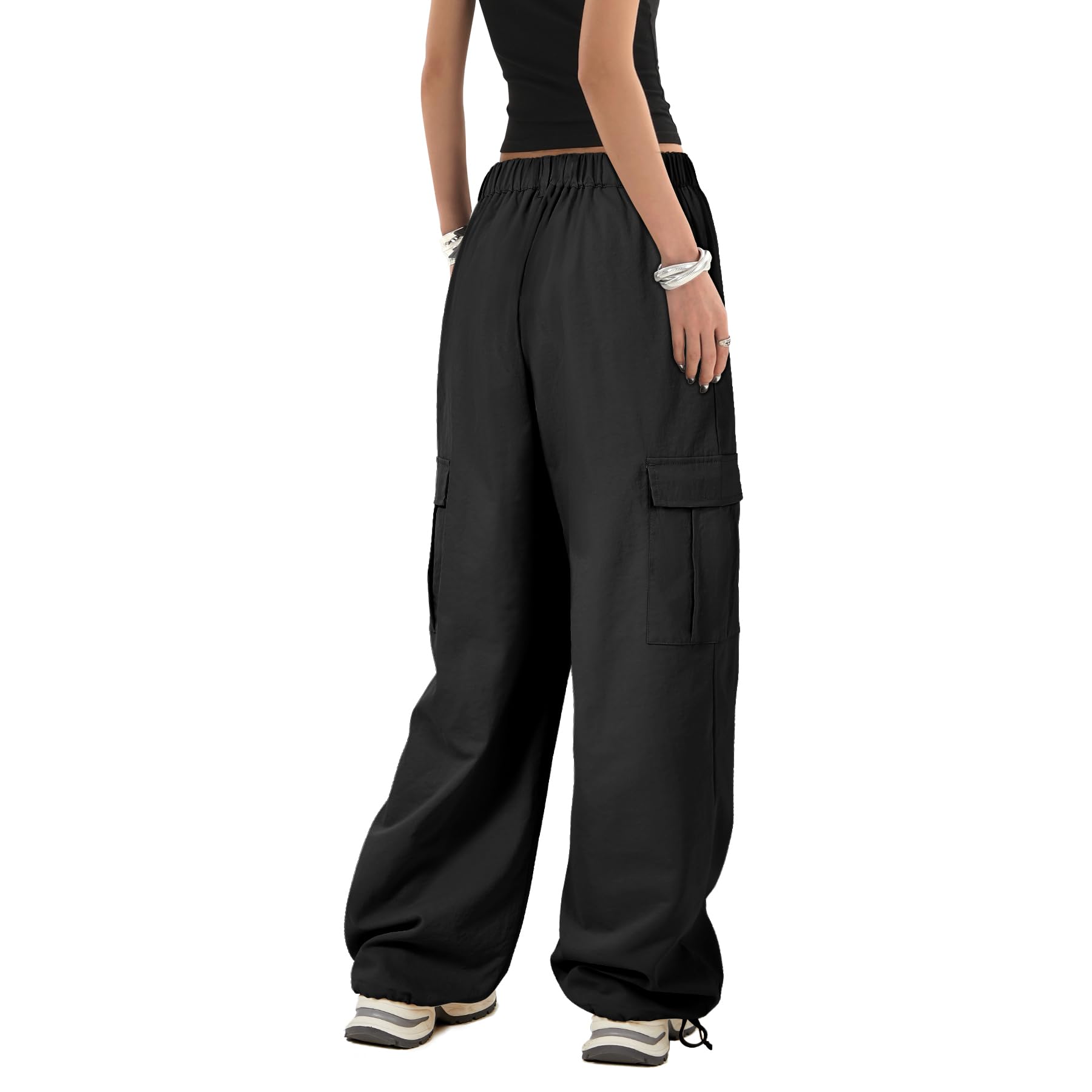 Zando Women's Y2K Baggy Cargo Pants - Stretchy High Waist Wide Leg Parachute Pants with Multiple Pockets | Trendy Streetwear for Casual Outfits, Workwear & Festival Fashion
