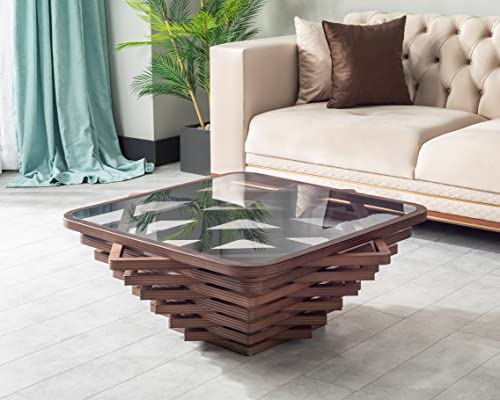 Natural Walnut Coffee Table - Custom Designed Rustic Wooden Coffee Table with Modular Disassembled Design for Living Room - Perfect for Modern Farmhouse, Apartment & Cozy Home Decor (Sardinia Drop Model)