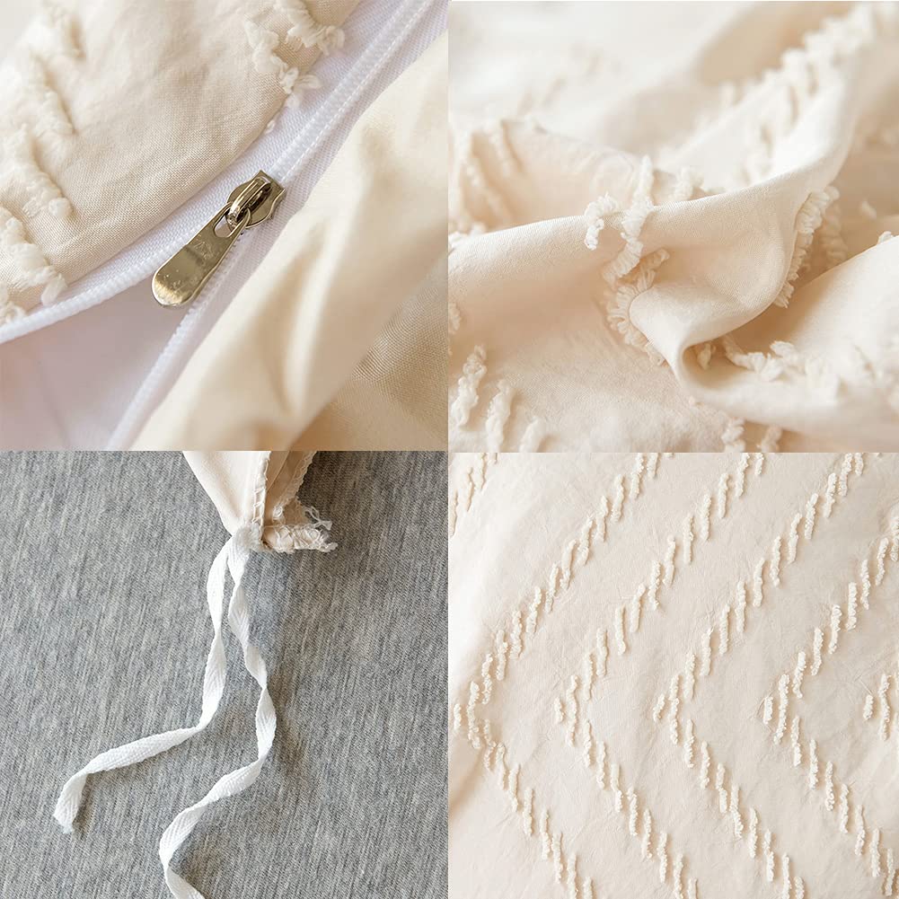 VCTOPS Boho Wave Tufted Duvet Cover Set - 2 Piece Twin Size Soft Embroidered Comforter Cover - All Seasons Bedding Set (Khaki) - Perfect for Bohemian Bedroom Decor & Guest Room Styling