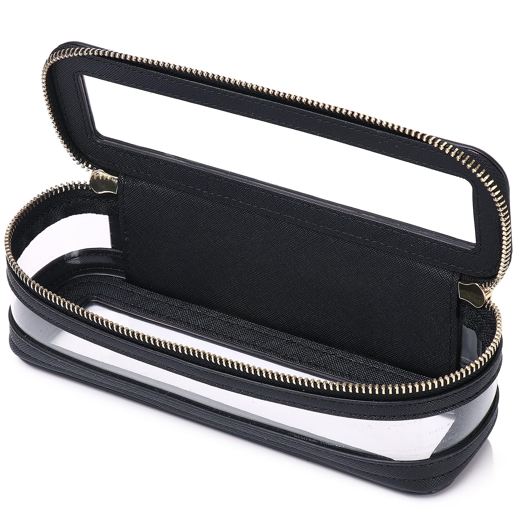 Travel Makeup Brush Case - Slim Clear Zipper Cosmetic Bag for Women | Perfect for On-the-Go & Car Essentials (Black)