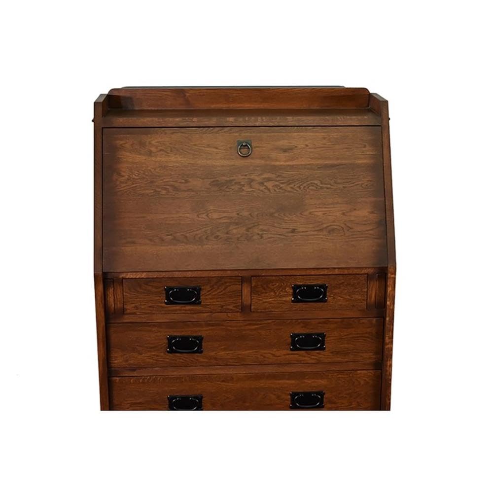 Solid Oak Secretary Desk with Drawers & Display Shelves - Handcrafted Mission Style Home Office Furniture for Writing, Studying & Organizing