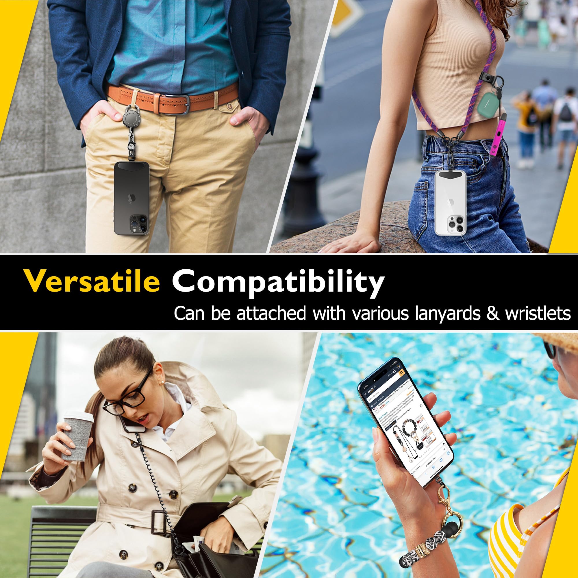 Durable 4-Pack Metal Phone Tether for iPhone & Smartphones - Heavy Duty Anti-Drop Strap for Outdoor, Work & Active Lifestyles
