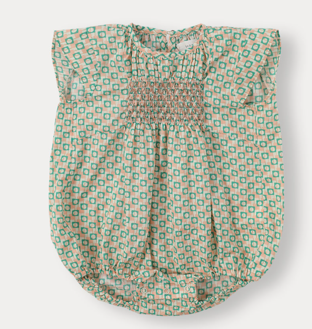 BENE BONE BLOCK SMOCKING ROMPER for Baby Girls 12-24 Months | Soft Cotton Jumpsuit with Floral Embroidery | Perfect for Playdates, Photoshoots & Special Occasions