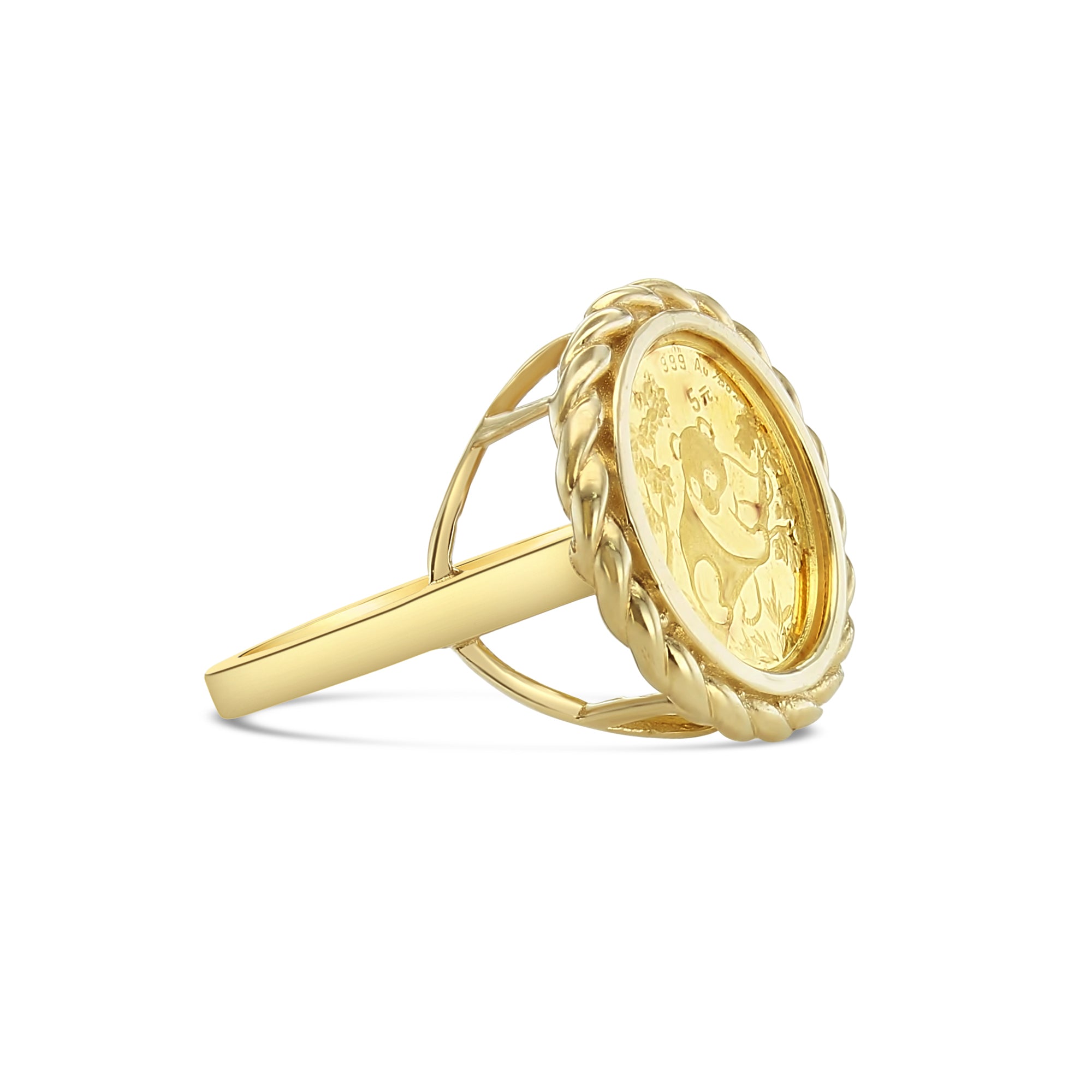 1/20OZ Fine Gold Panda Coin Rope Ring - 14K Yellow Gold Jewelry for Men & Women - Perfect for Gifts, Anniversary & Fashion Accessories
