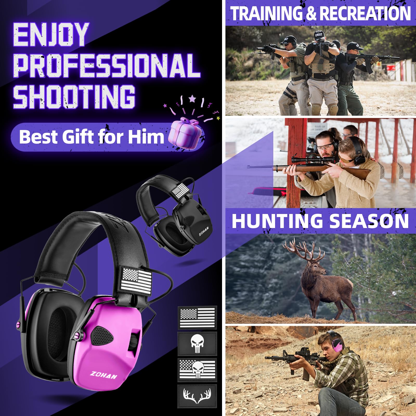 ZOHAN Electronic Shooting Earmuffs - NRR 23dB Noise Reduction Hearing Protection for Shooting Range, Hunting & Outdoor Sports | Gun Range Ear Protection Headphones for Men & Women