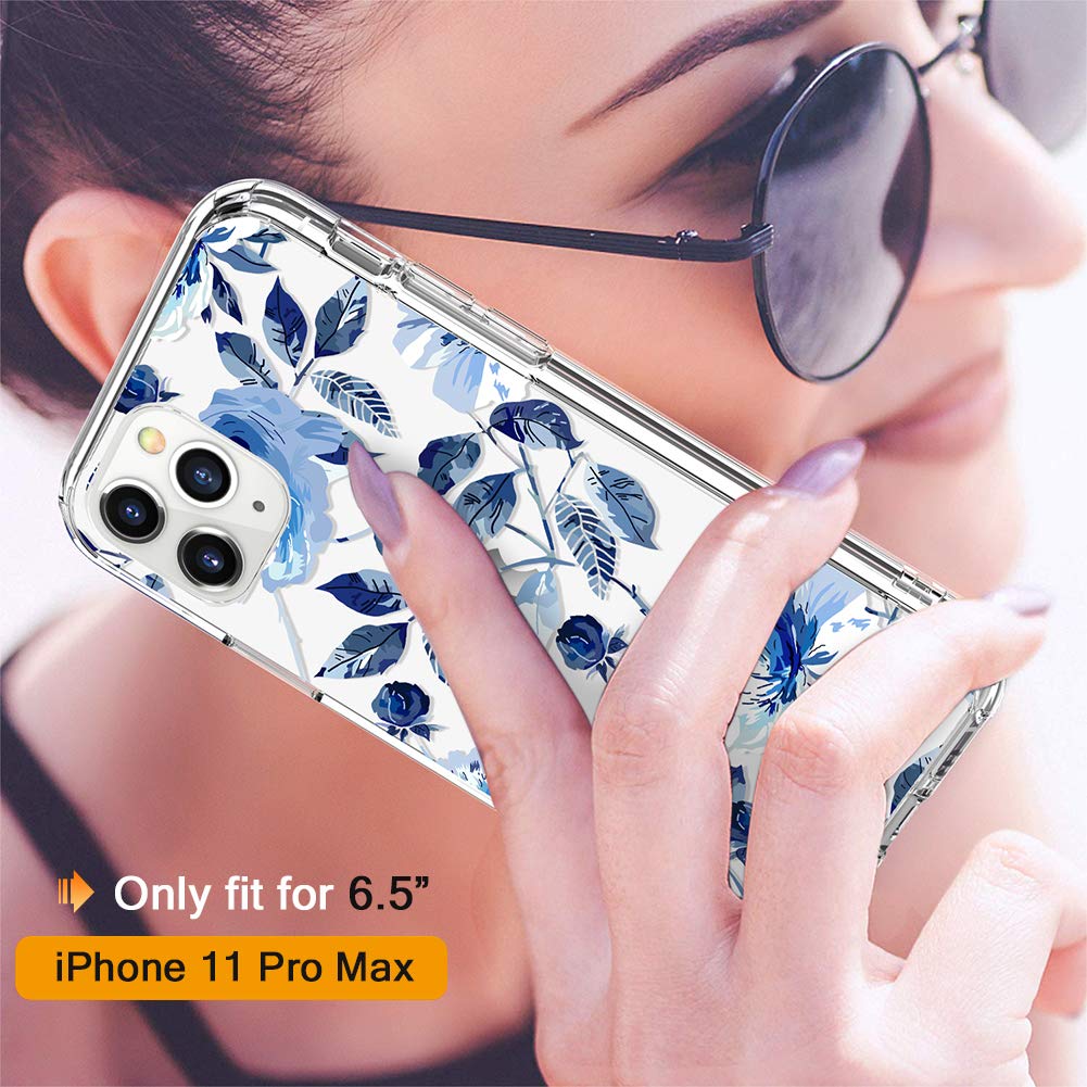 GiiKa Clear Floral Shockproof Hard PC Case with TPU Bumper & Screen Protector for iPhone 11 Pro Max | Protective Phone Cover for Women & Girls | Perfect for Everyday Use, Travel & Outdoor Activities