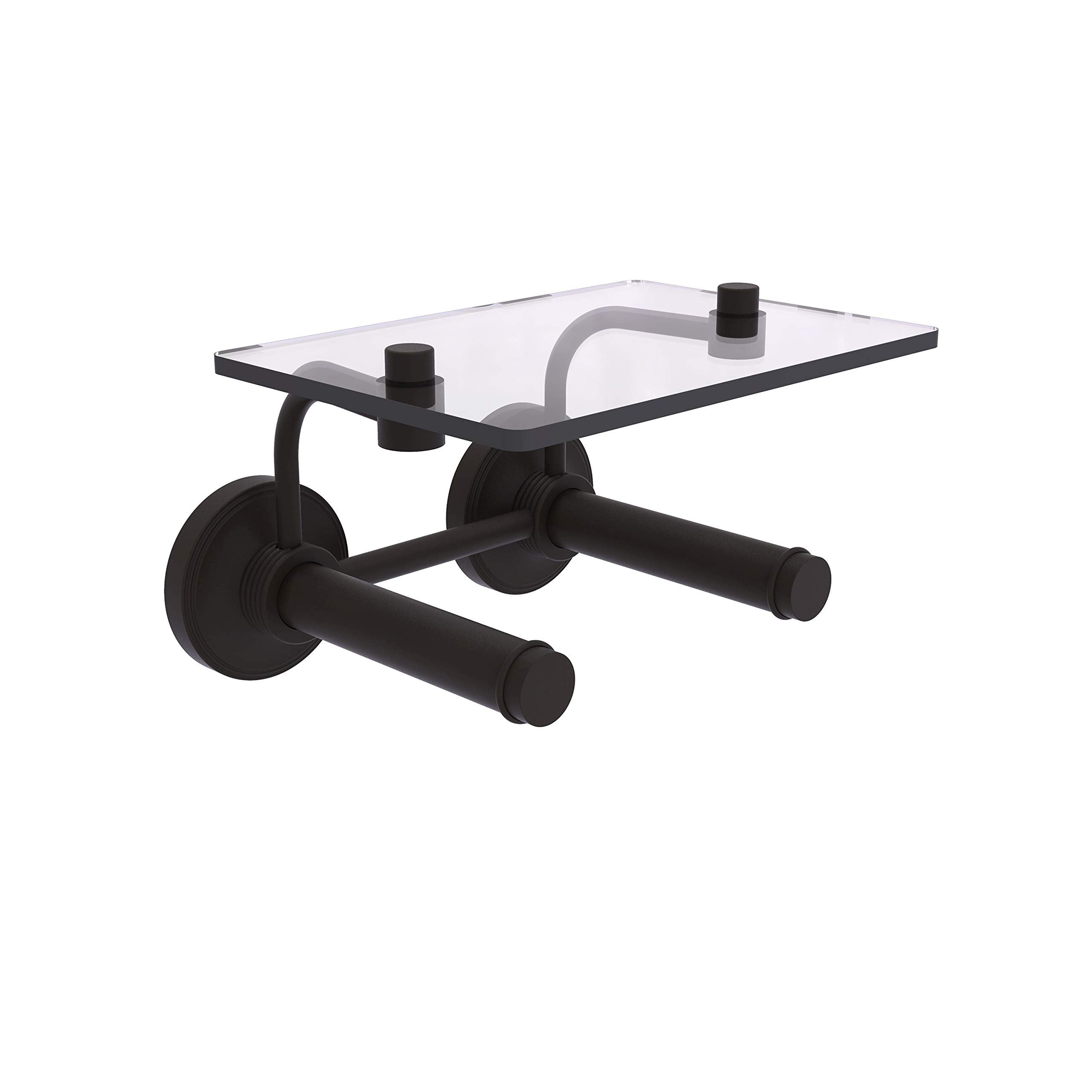Allied Brass PR-24-2S Oil Rubbed Bronze Toilet Paper Holder with 2 Glass Shelves - Prestige Regal Collection for Bathroom & Powder Room Decor