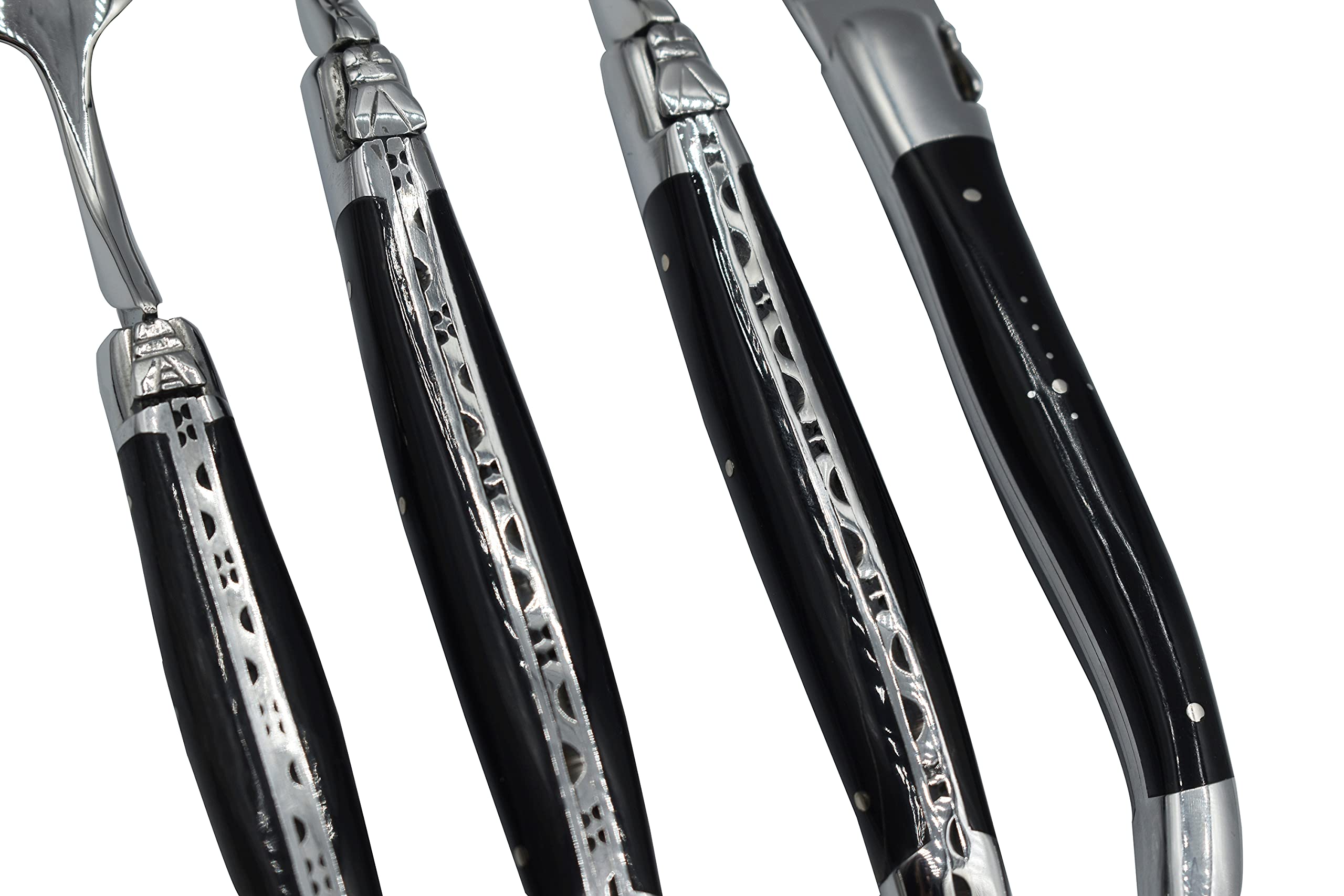 Premium Laguiole en Aubrac 24-Piece Flatware Set - 6 Steak Knives, 6 Forks, 6 Soup & 6 Tea Spoons - Luxury Stainless Steel Cutlery with Buffalo Horn Handles - Perfect for Fine Dining, Wedding Gifts & Elegant Table Settings